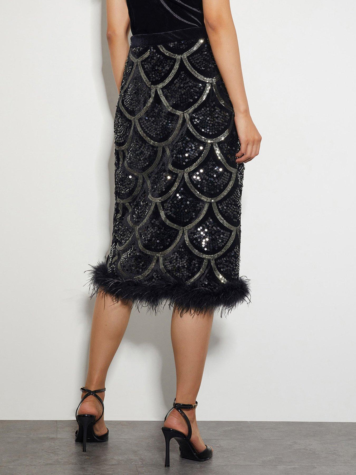 Monsoon Sira Sequin Feather Skirt Black Very