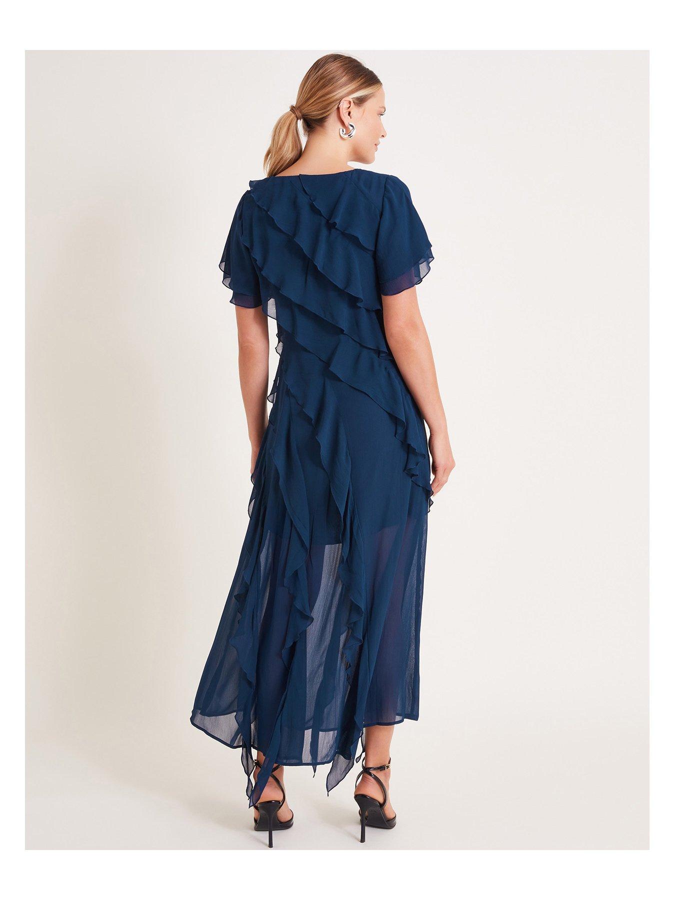 Image 2 of 5 of Monsoon Renata Ruffle Maxi Dress Blue - Navy