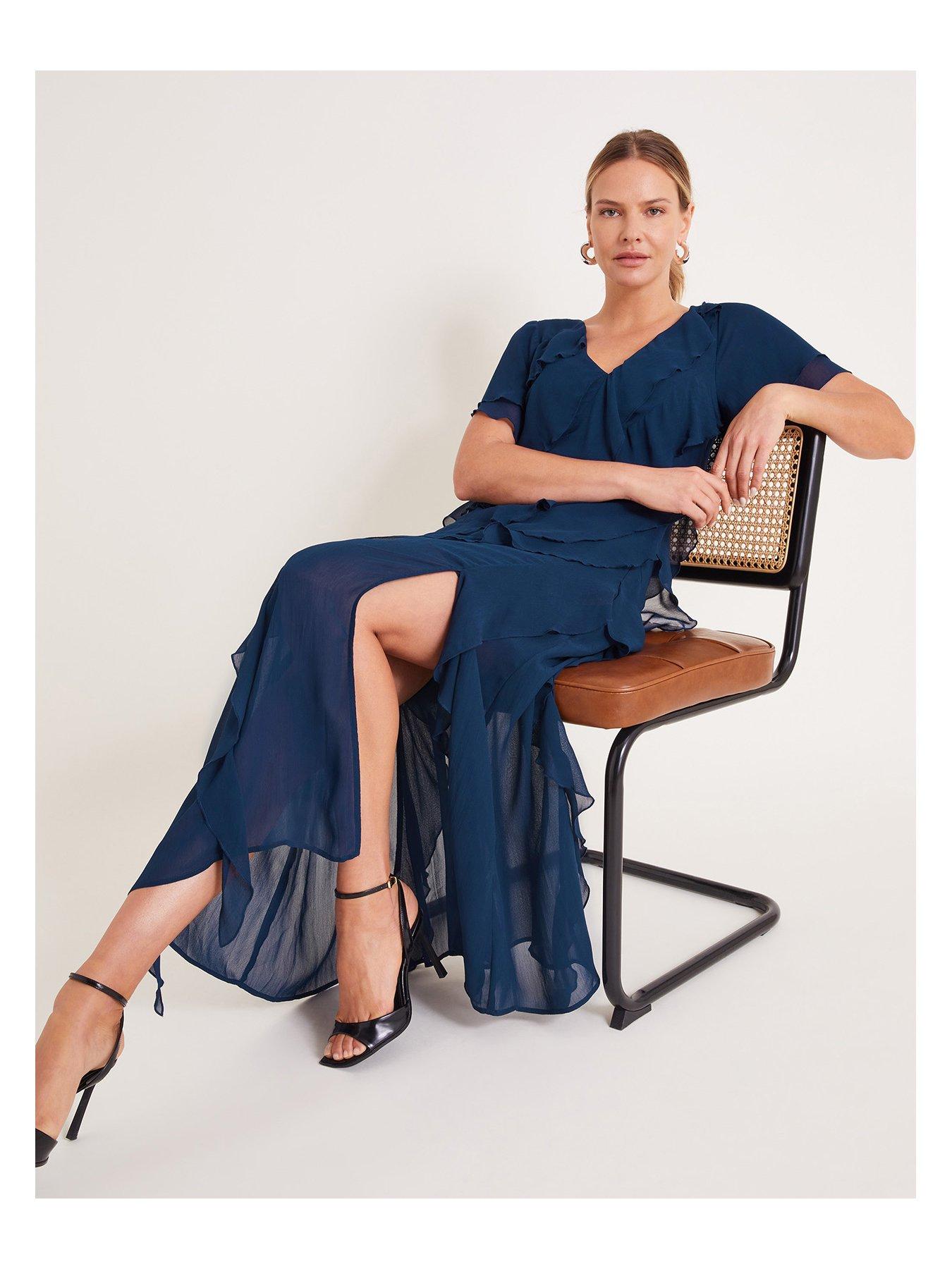 Image 3 of 5 of Monsoon Renata Ruffle Maxi Dress Blue - Navy