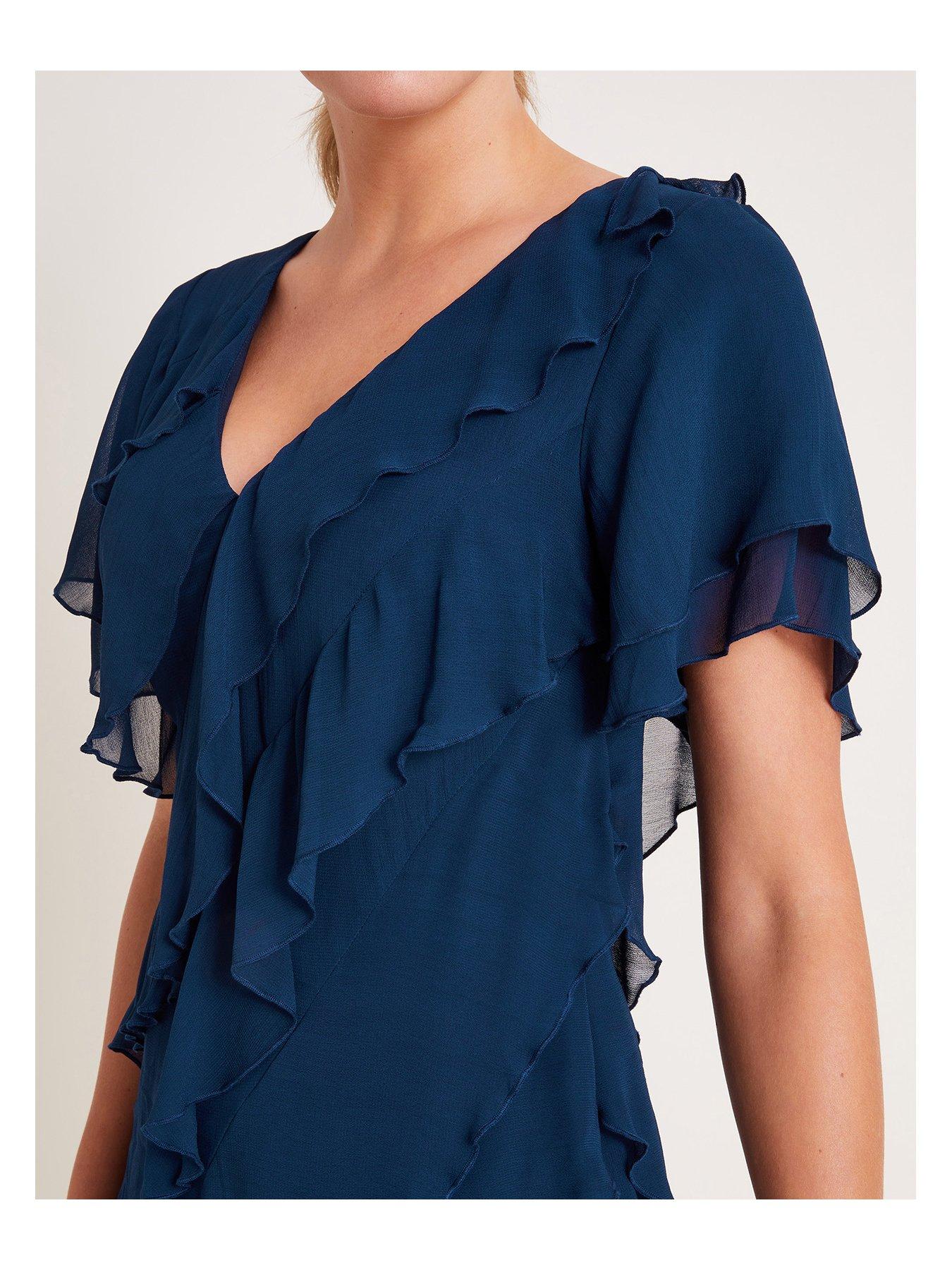 Image 4 of 5 of Monsoon Renata Ruffle Maxi Dress Blue - Navy