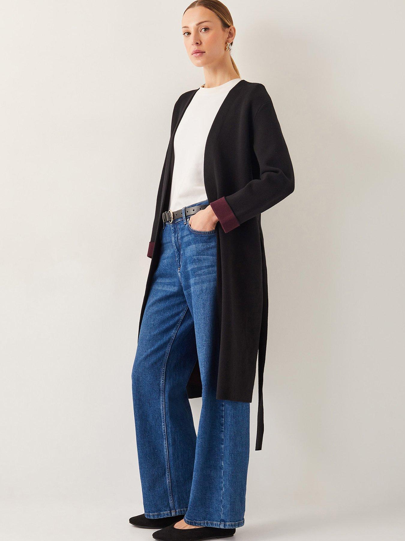 undefined Beta Belted Longline Coatigan - Black