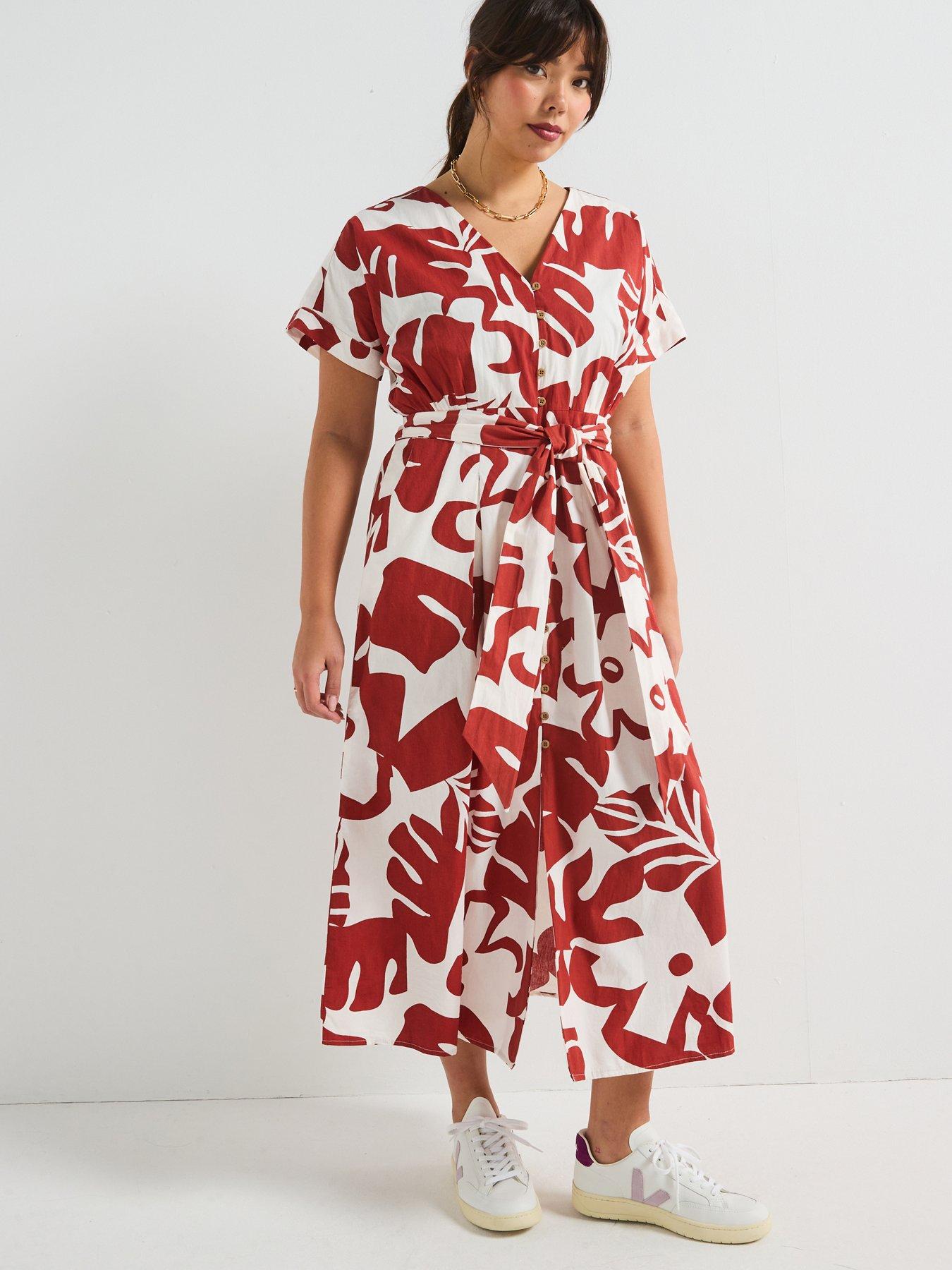 undefined Printed Belted Cotton Dress - Print