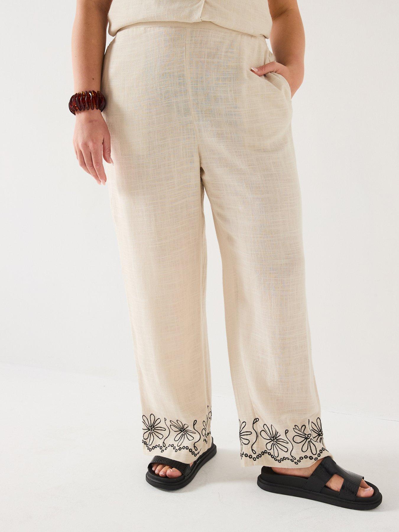 undefined Embroidered Hem Linen Mix Trouser