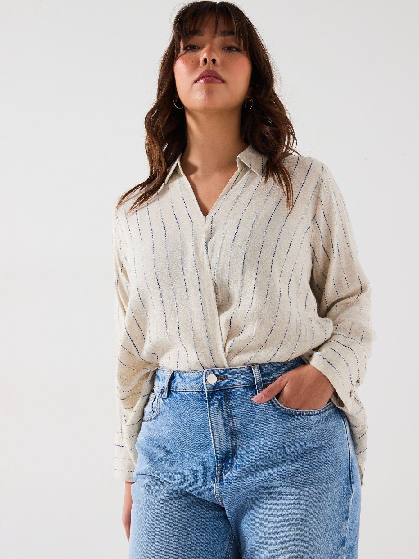 undefined Stripe Linen Mix Wrap Blouse - Beige