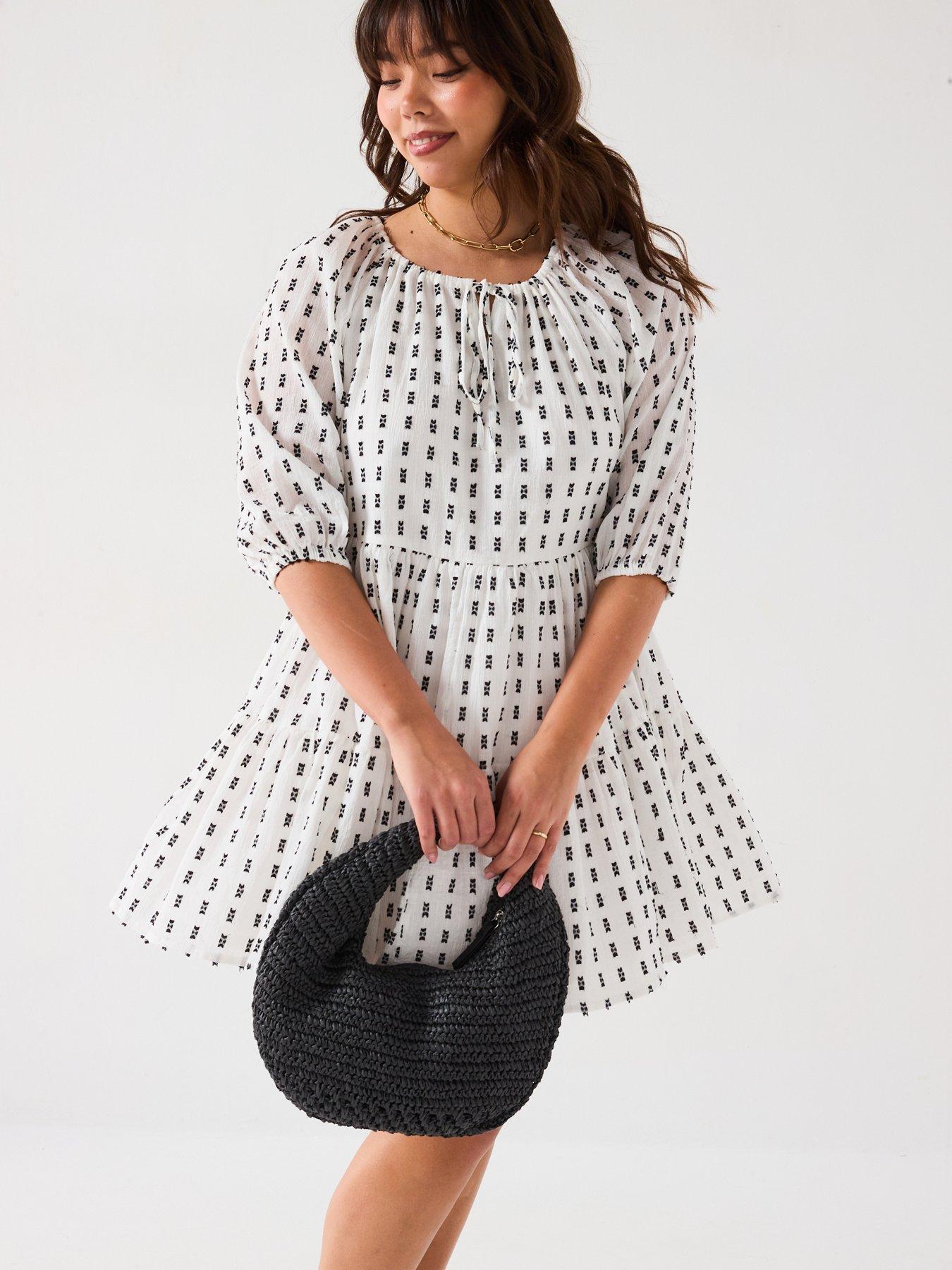 undefined Textured Cotton Smock Mini Dress - Black