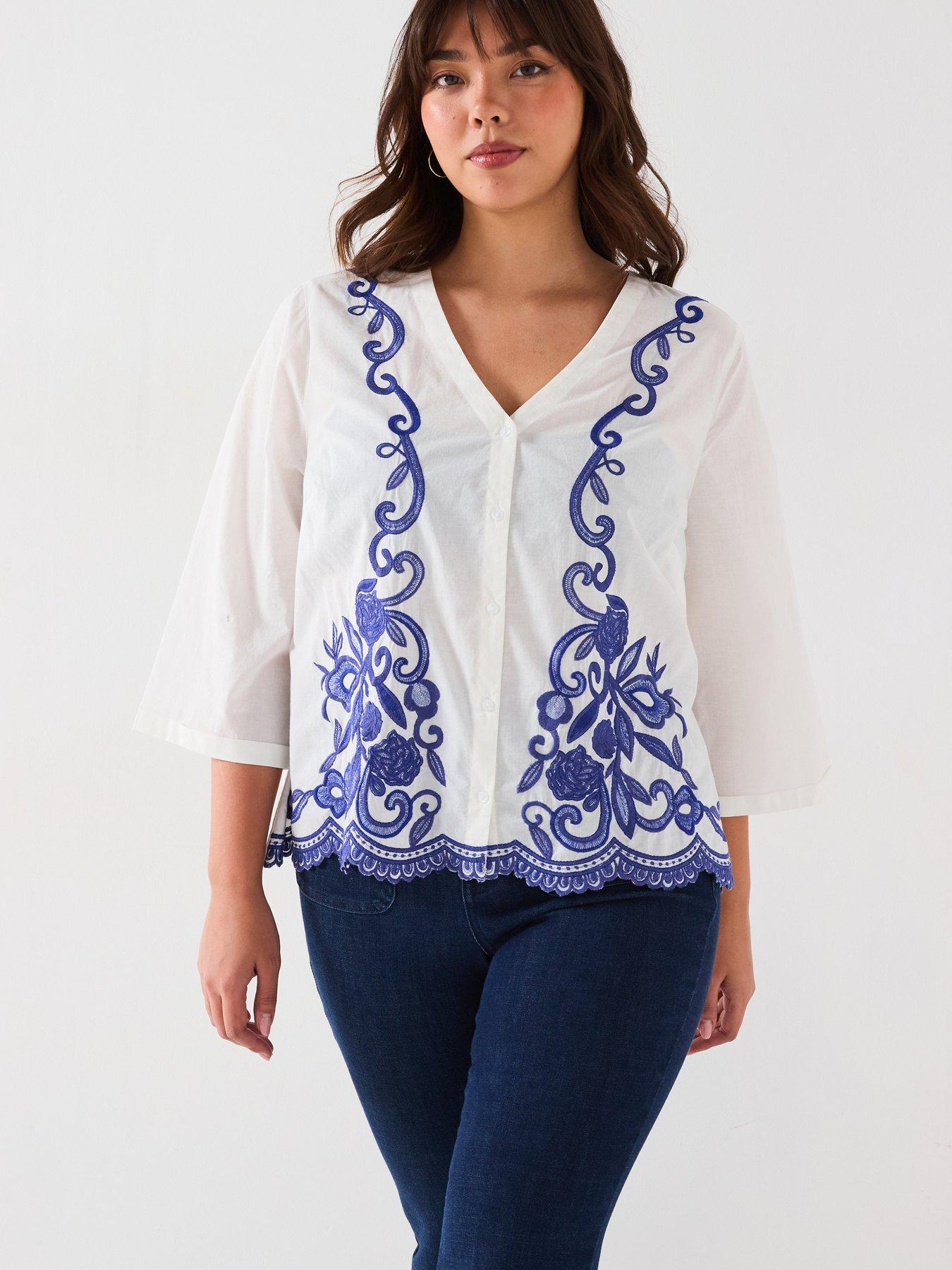 undefined Cape Sleeve Embroidered Shirt