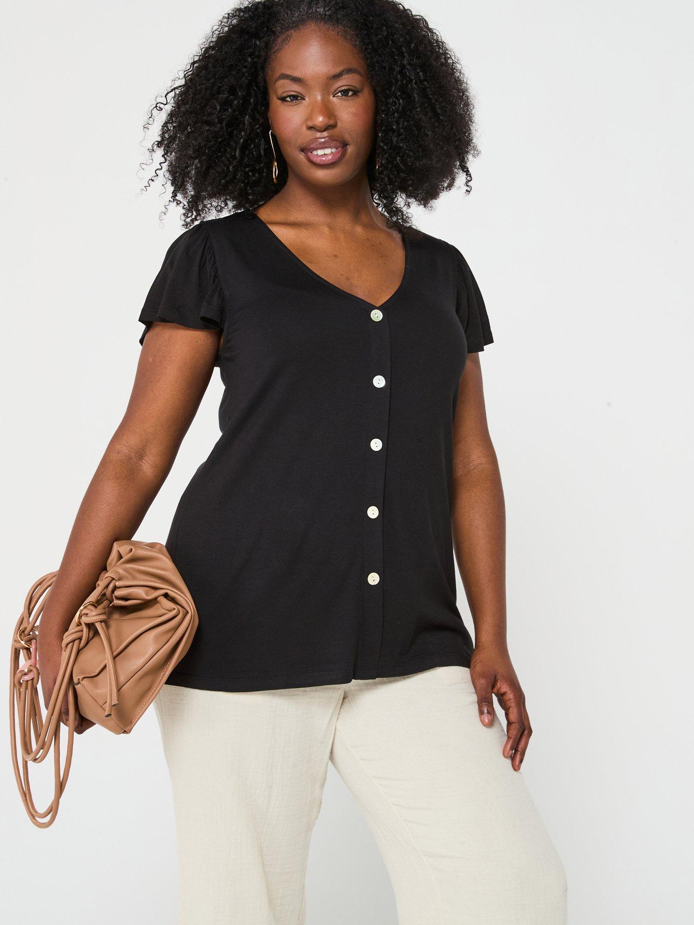 V by Very Curve V Neck Frill - Black