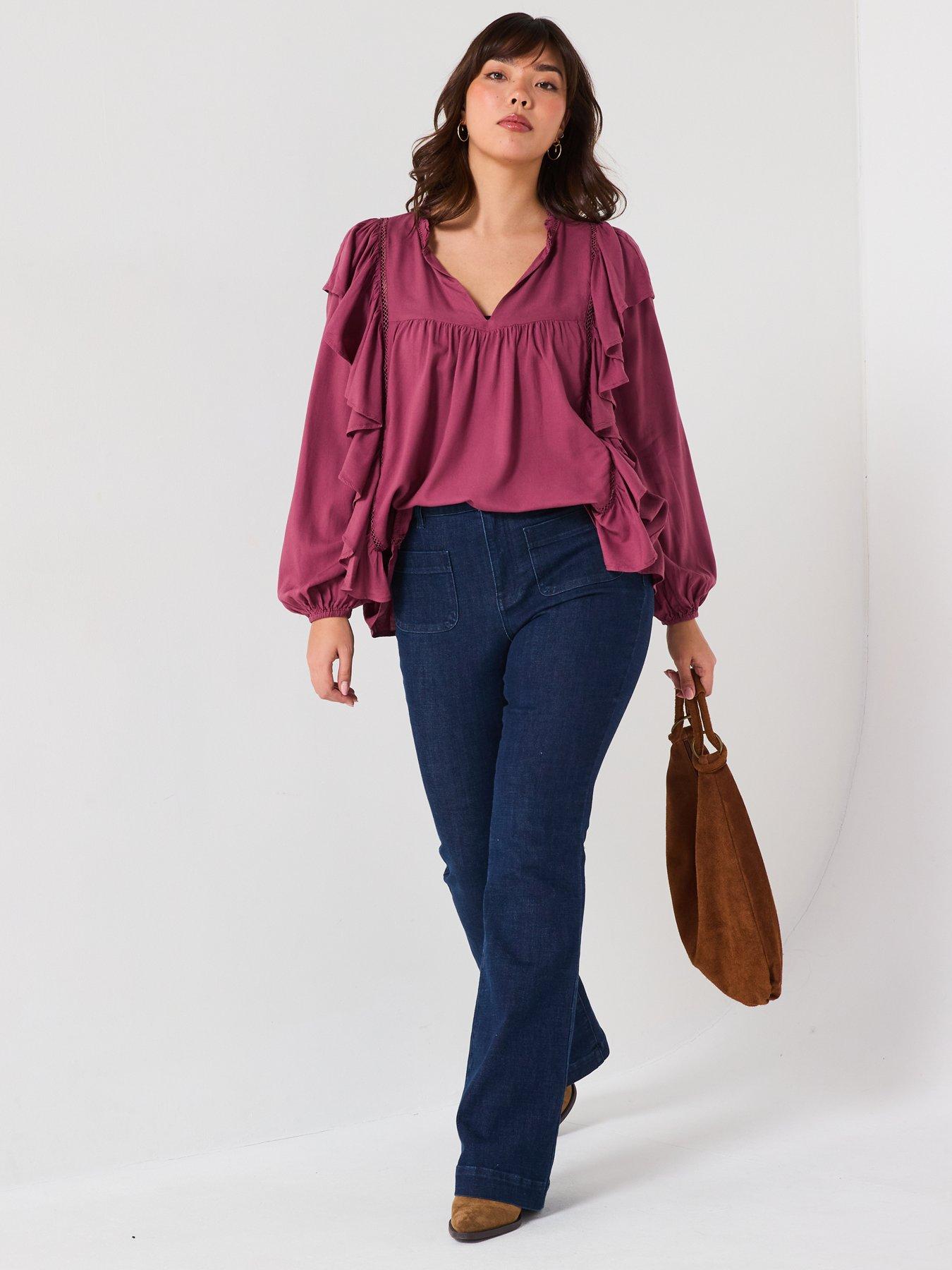 Image 3 of 6 of V by Very Curve Ruffle Detail Printed Blouse - Pink