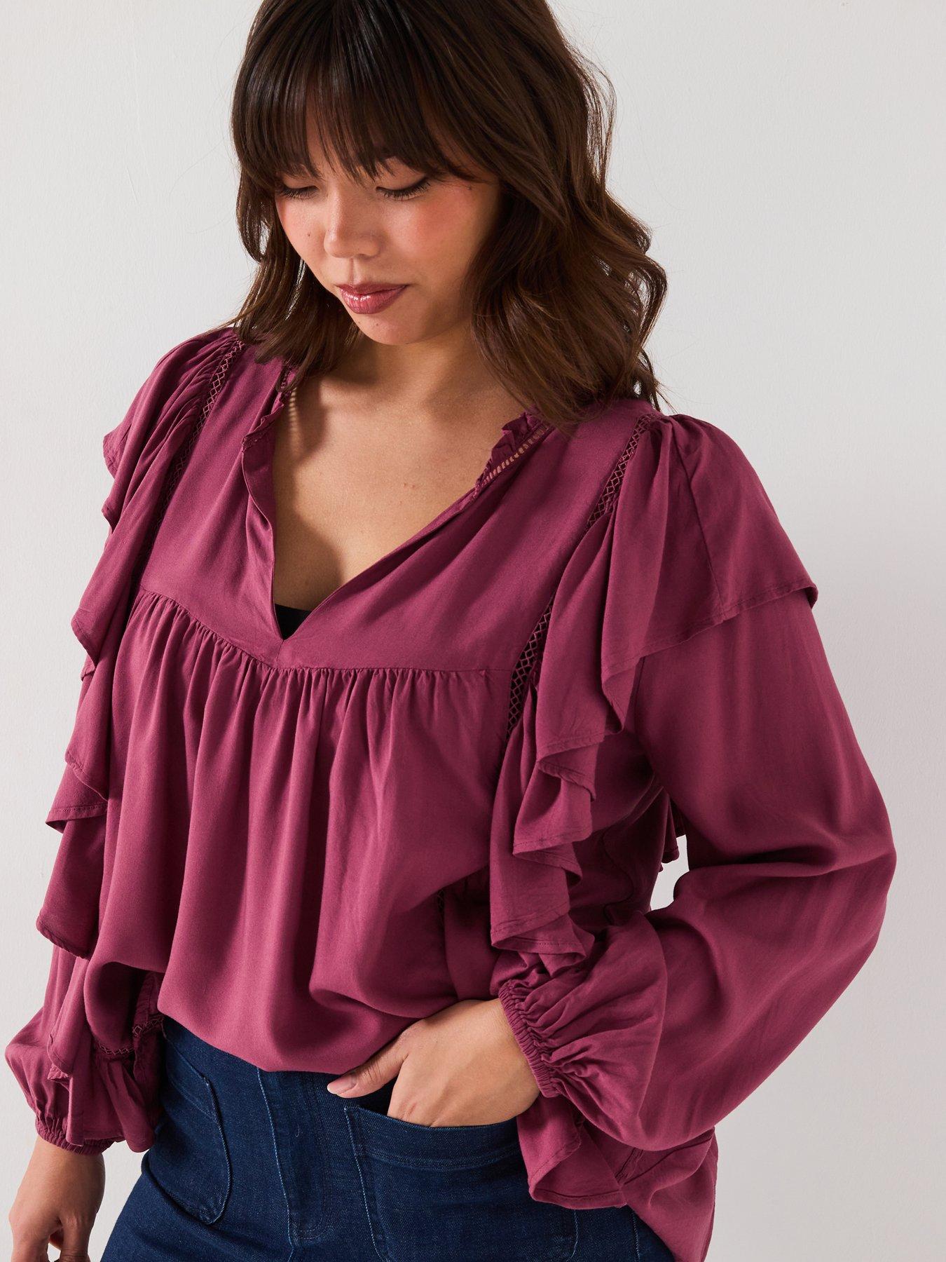 Image 4 of 6 of V by Very Curve Ruffle Detail Printed Blouse - Pink