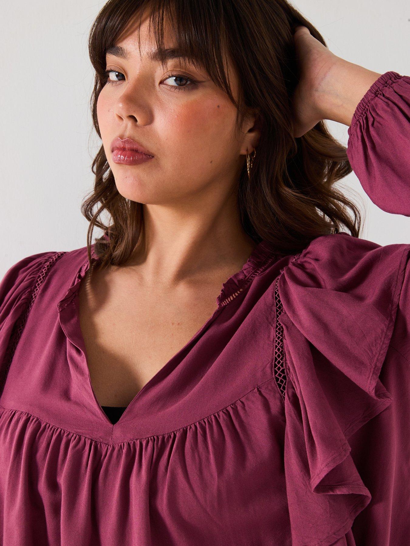 Image 5 of 6 of V by Very Curve Ruffle Detail Printed Blouse - Pink