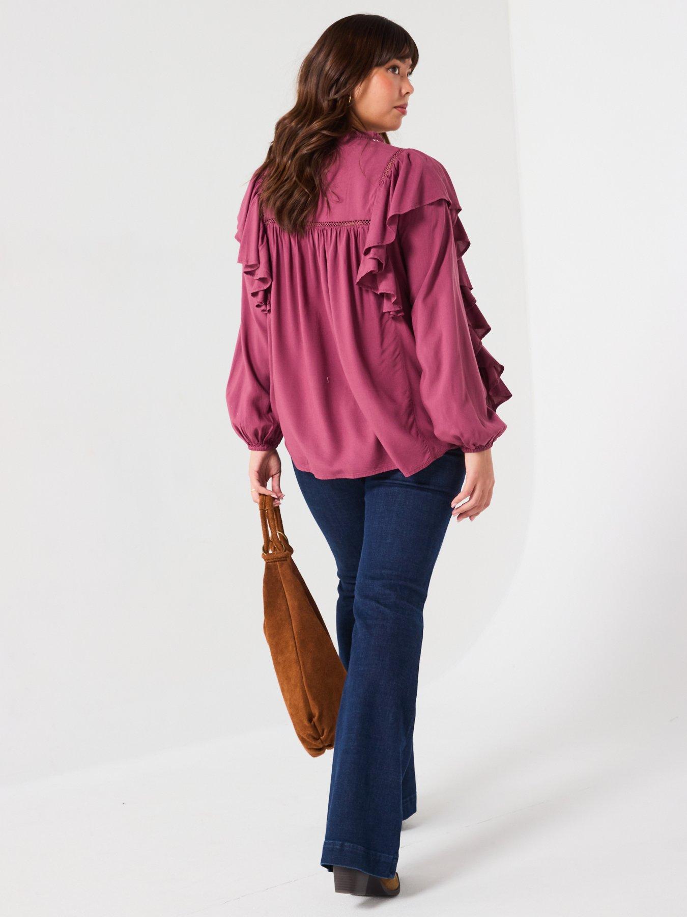 Image 6 of 6 of V by Very Curve Ruffle Detail Printed Blouse - Pink