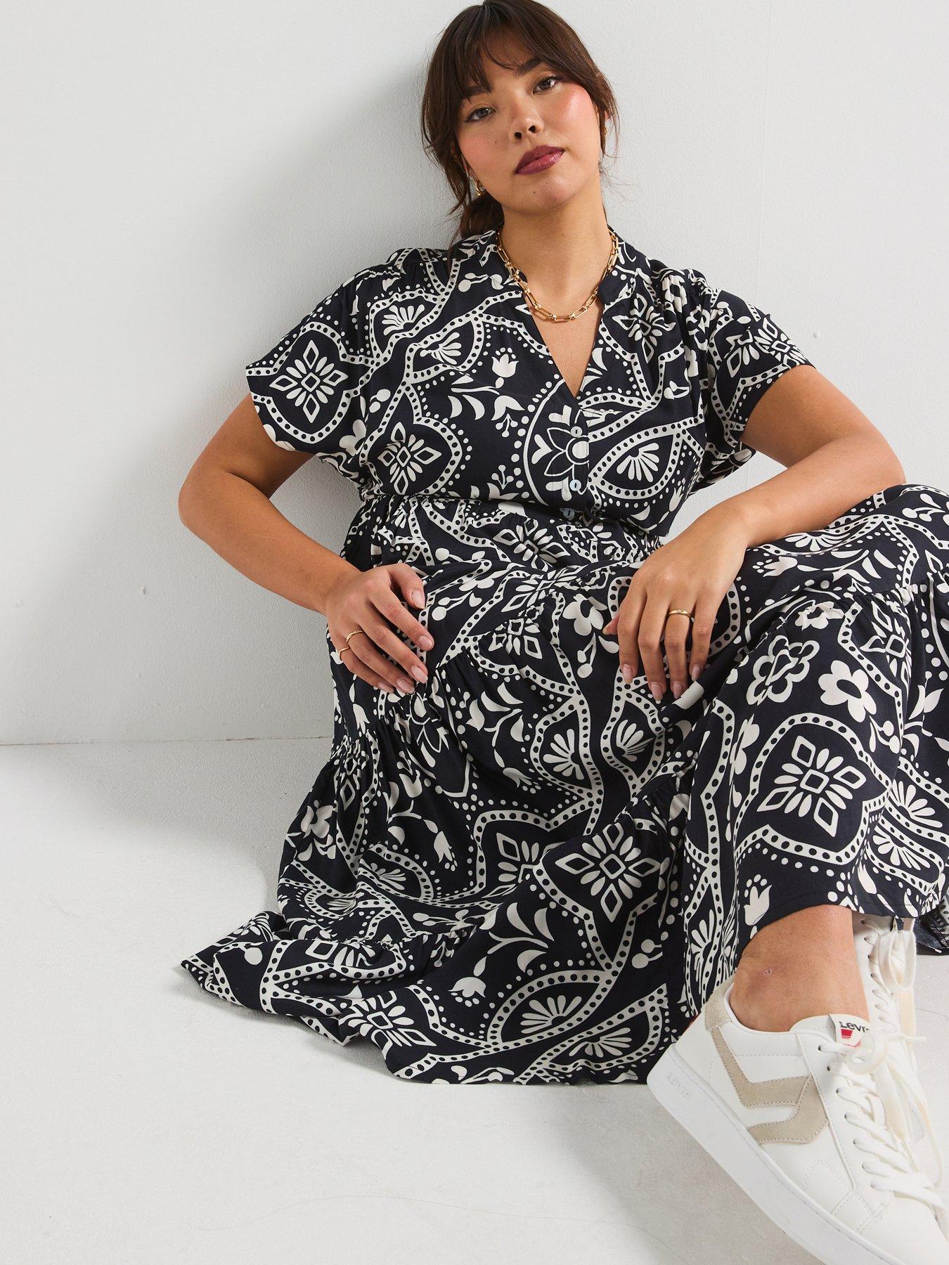 Image 6 of 6 of V by Very Curve Printed Tiered Midaxi Dress - Floral Print