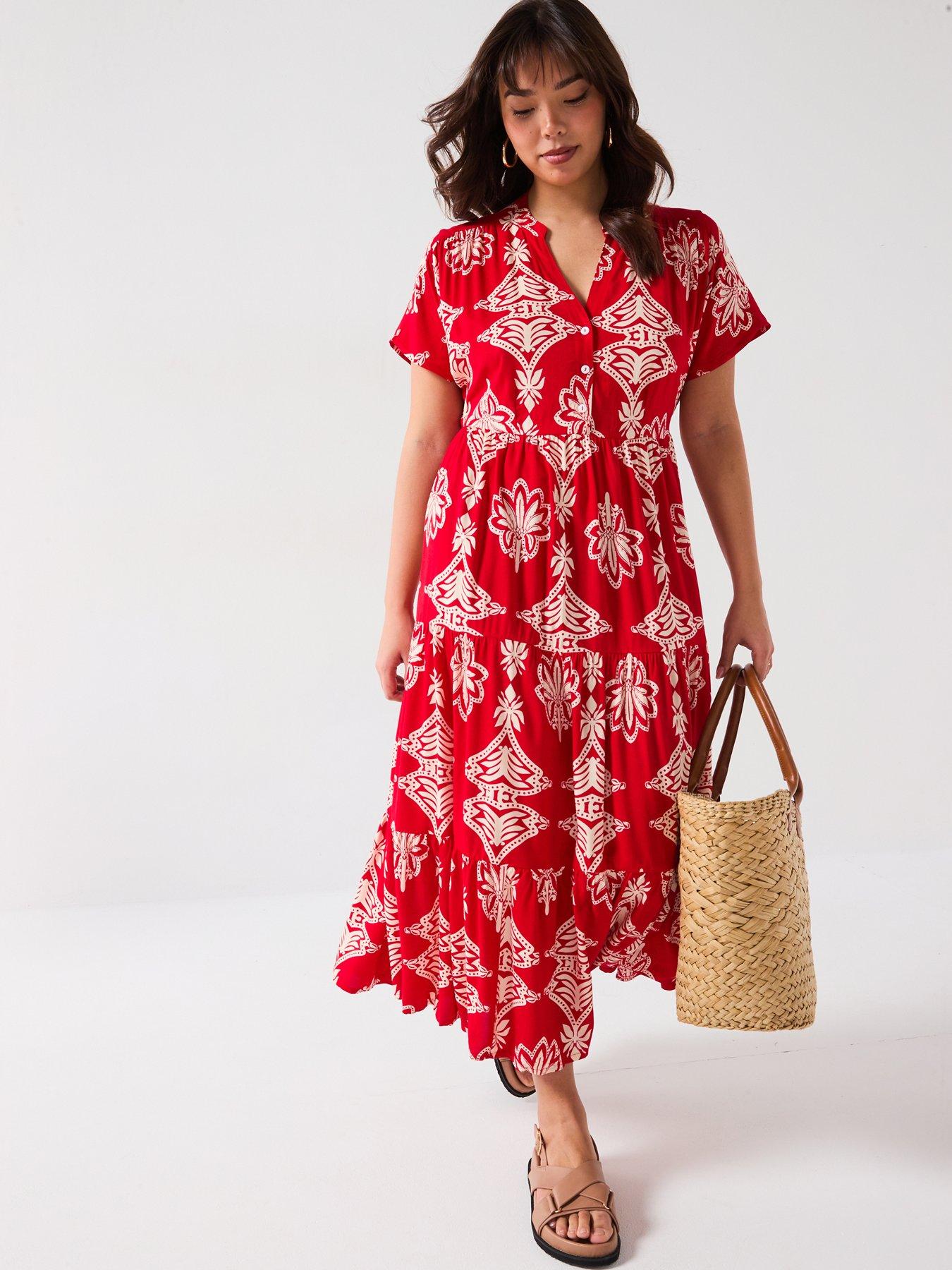 Image 1 of 6 of V by Very Curve Printed Tiered Midaxi Dress