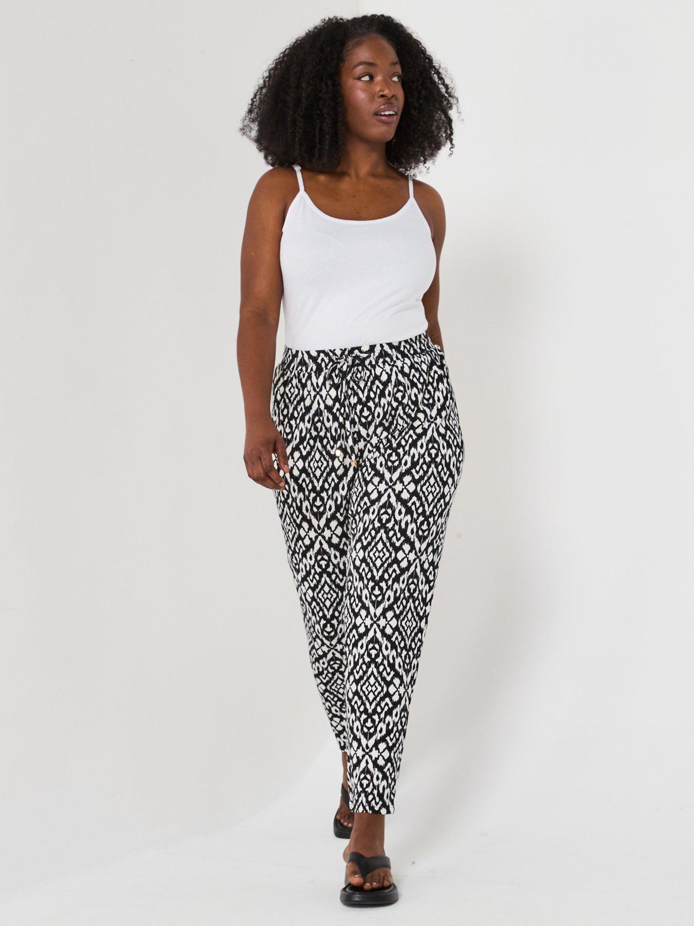 Image 1 of 6 of V by Very Curve Jersey Tapered Leg Trouser - Monochrome Print