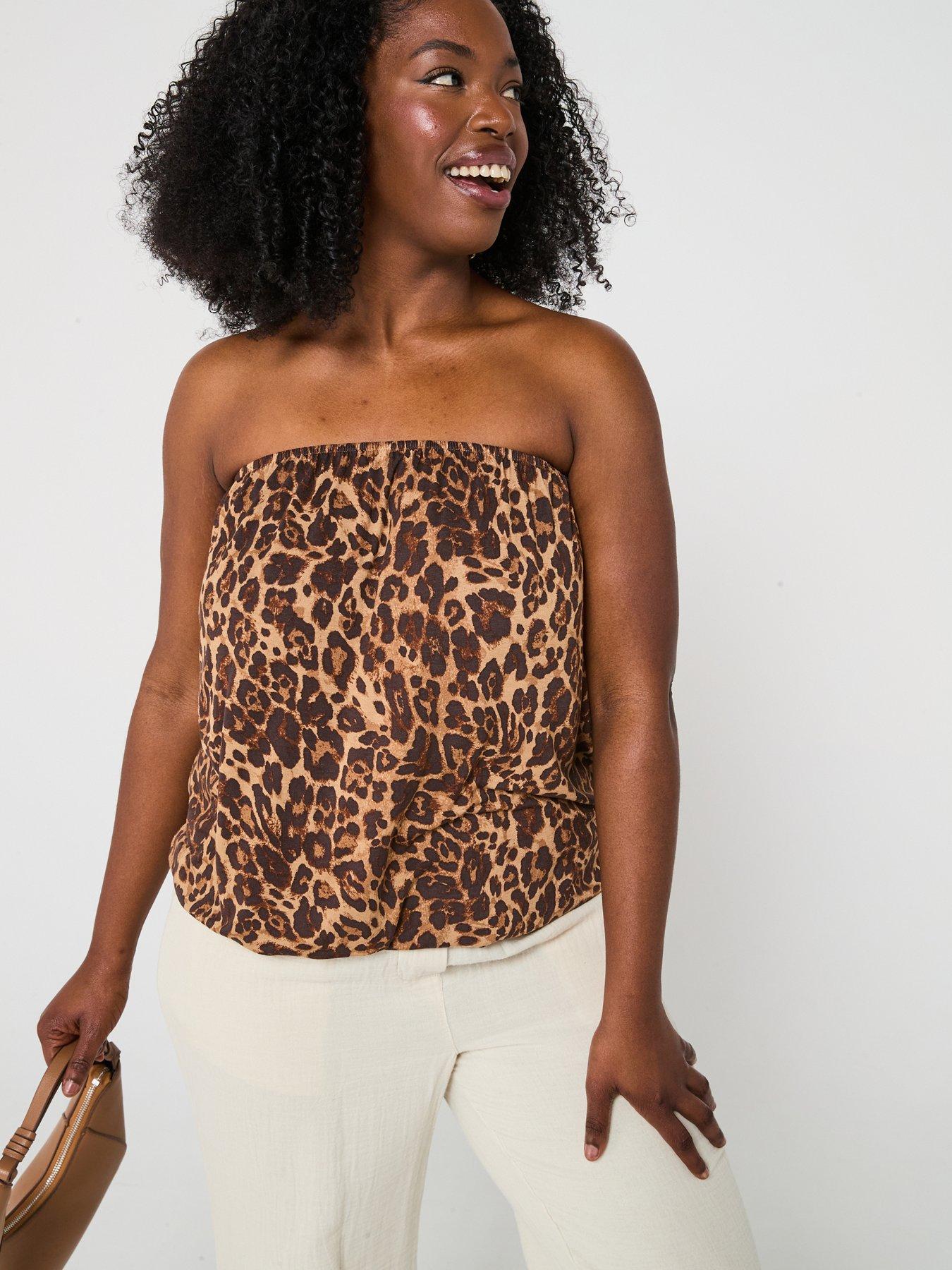 undefined Bandeau Banded Hem Top - Animal Print