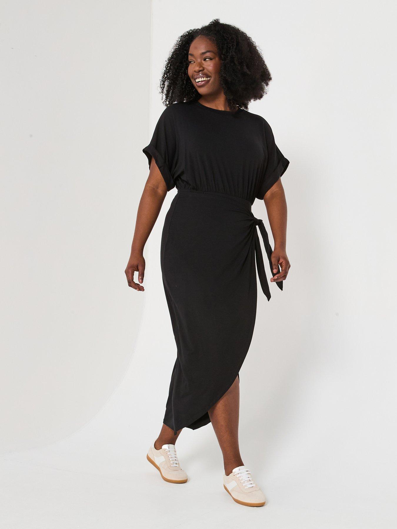 Image 1 of 6 of V by Very Curve Wrap Skirt T-shirt Dress - Black