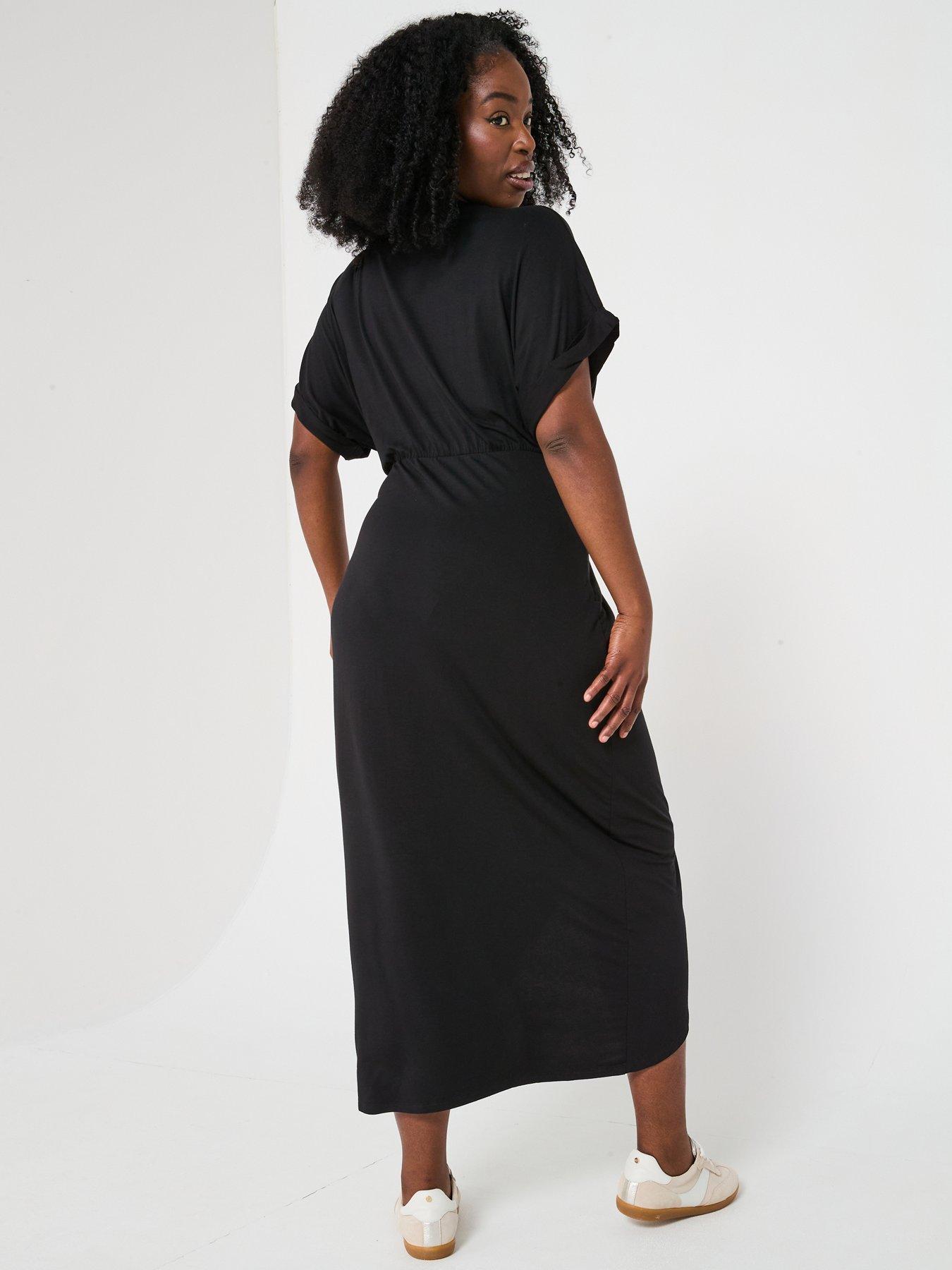Image 2 of 6 of V by Very Curve Wrap Skirt T-shirt Dress - Black