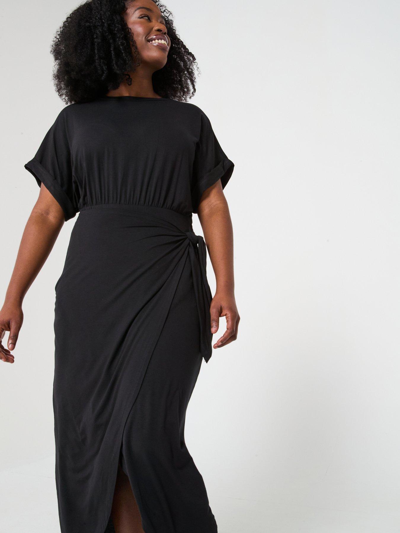 Image 3 of 6 of V by Very Curve Wrap Skirt T-shirt Dress - Black
