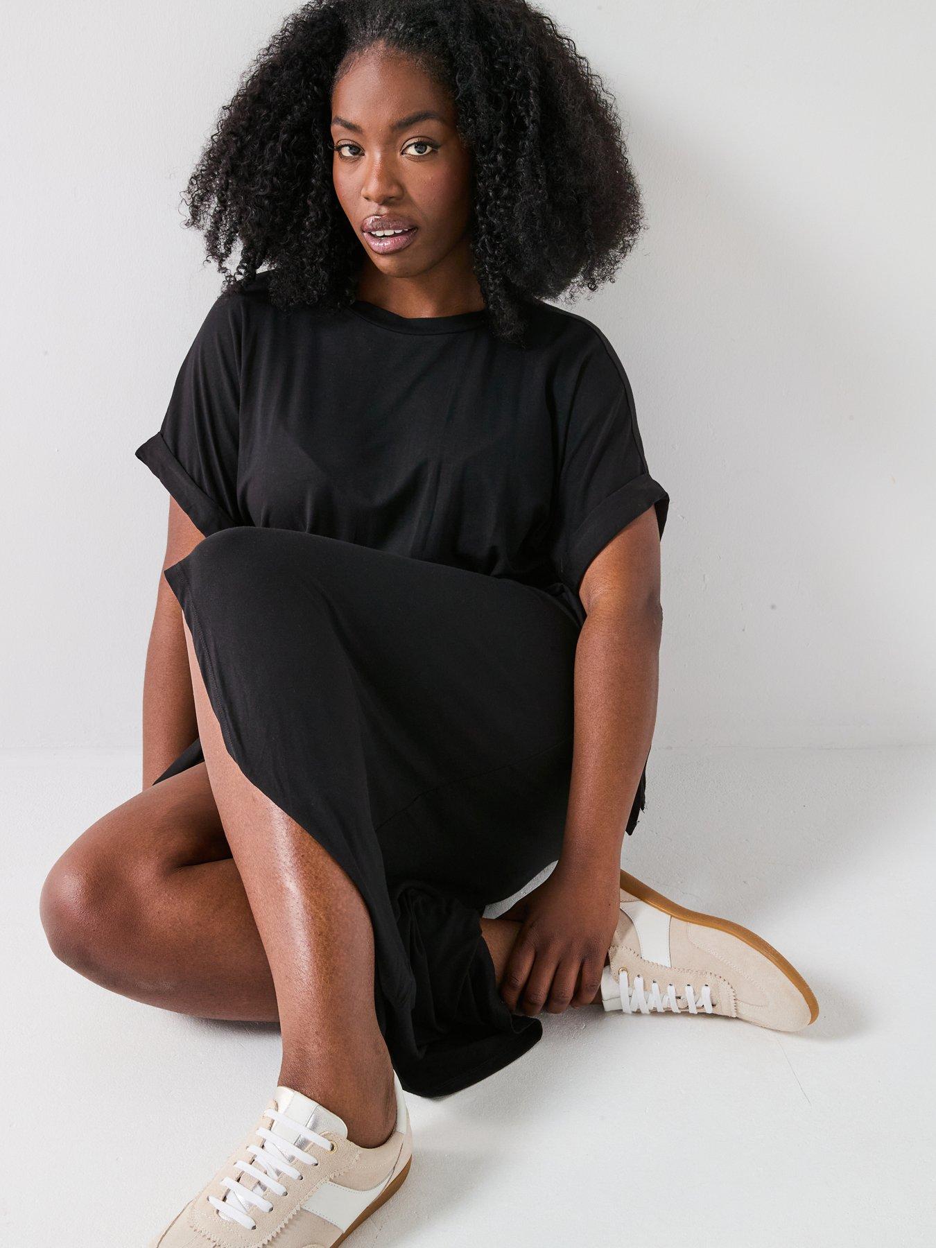 Image 4 of 6 of V by Very Curve Wrap Skirt T-shirt Dress - Black