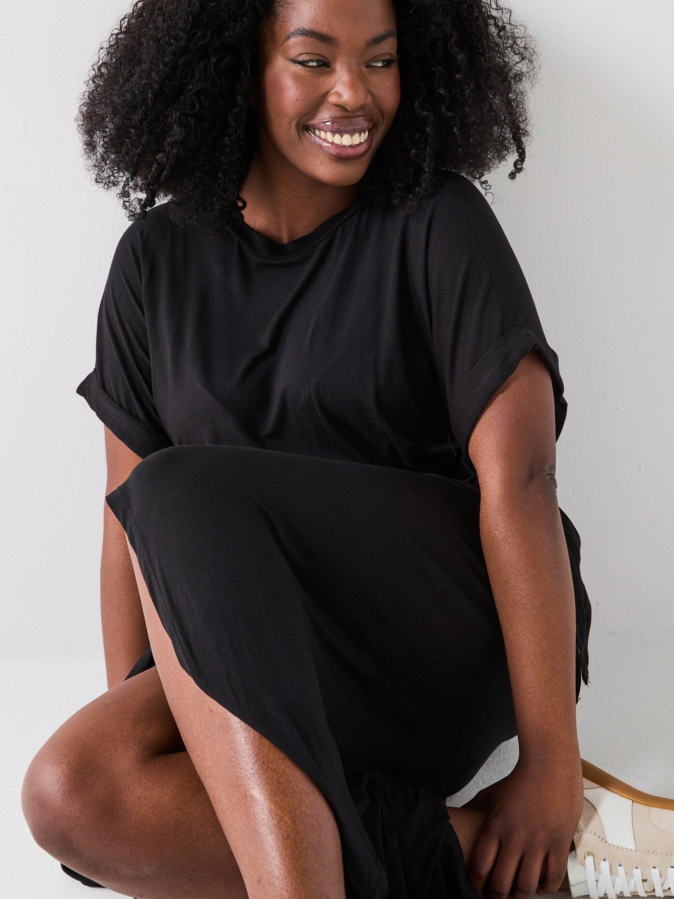 Image 5 of 6 of V by Very Curve Wrap Skirt T-shirt Dress - Black