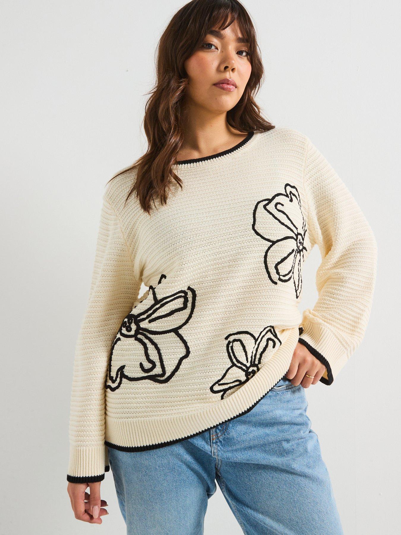 undefined Floral Embroidered Knitted Jumper - Beige