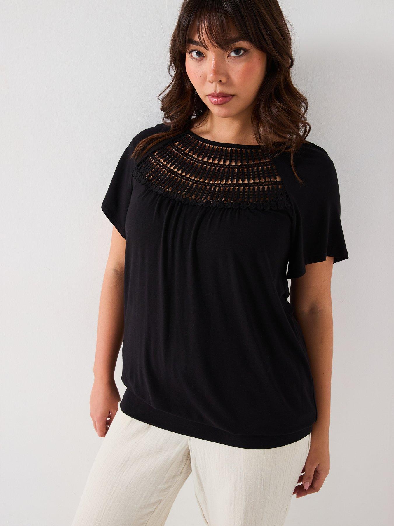 undefined Crochet Trim Banded Hem Top