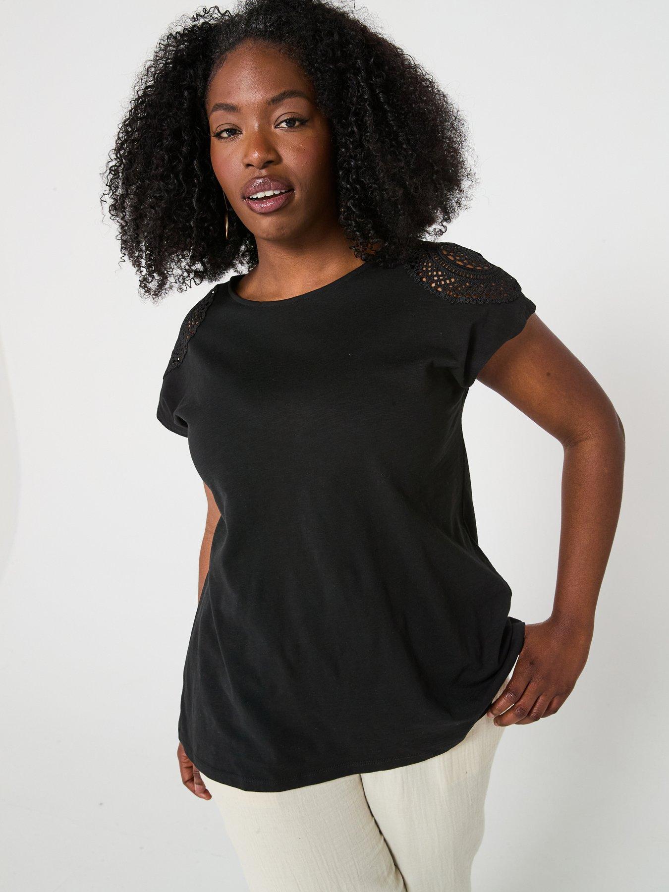 undefined Crochet Shoulder T-Shirt - Black