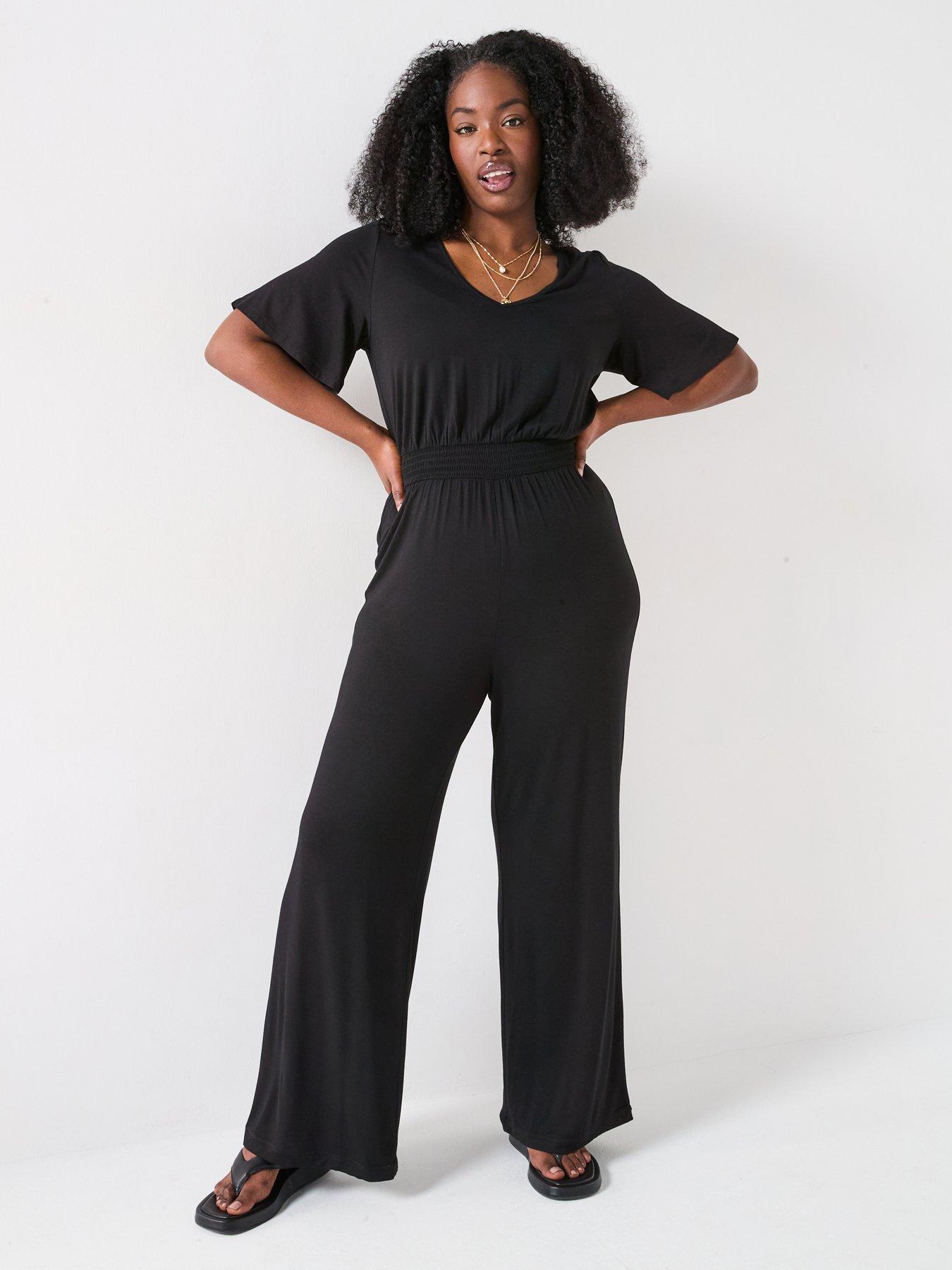 undefined Angel Sleeve Jersey Jumpsuit - Black