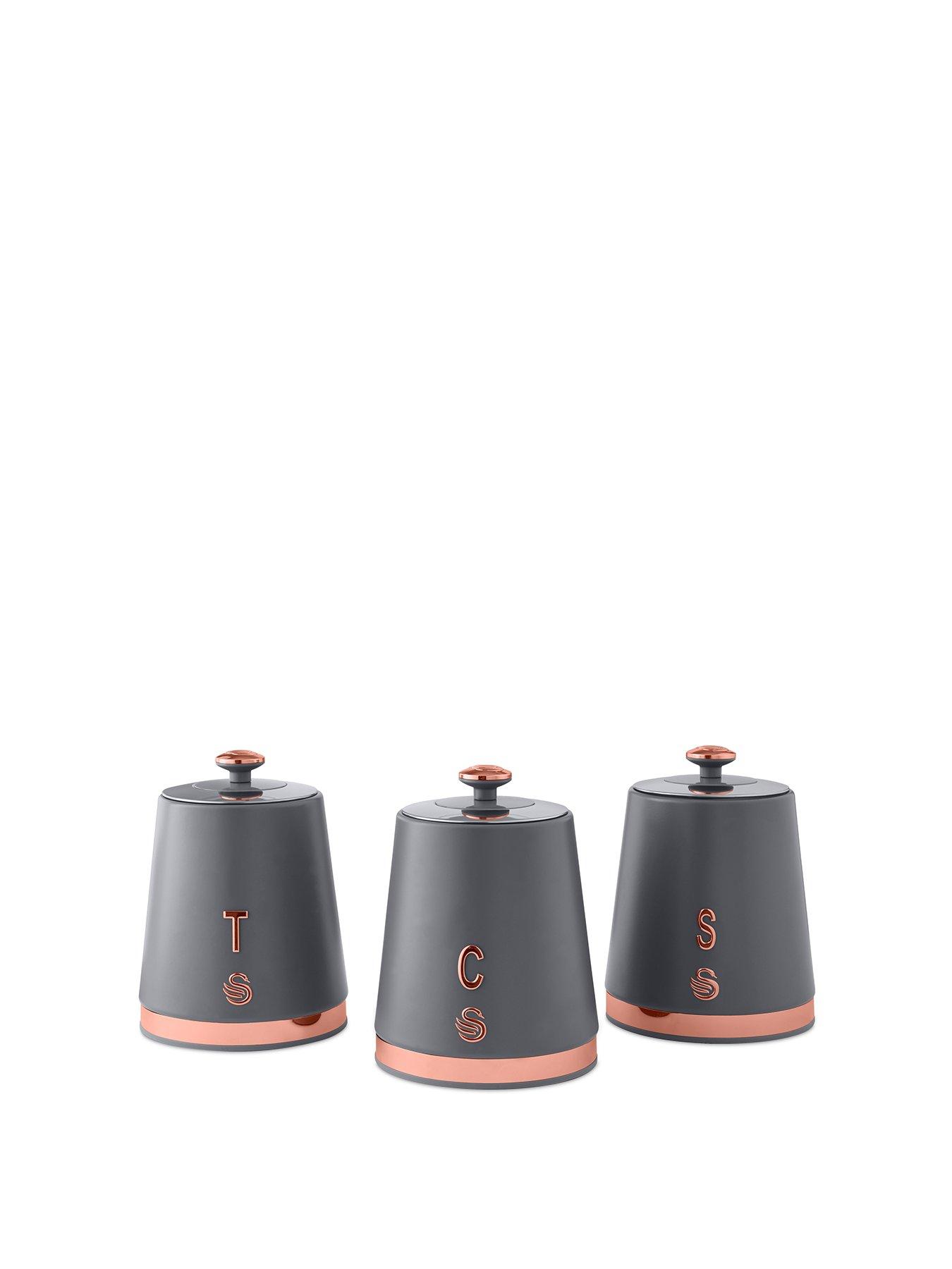 Product photograph of Swan Set Of 3 Canisters Grey from very.co.uk