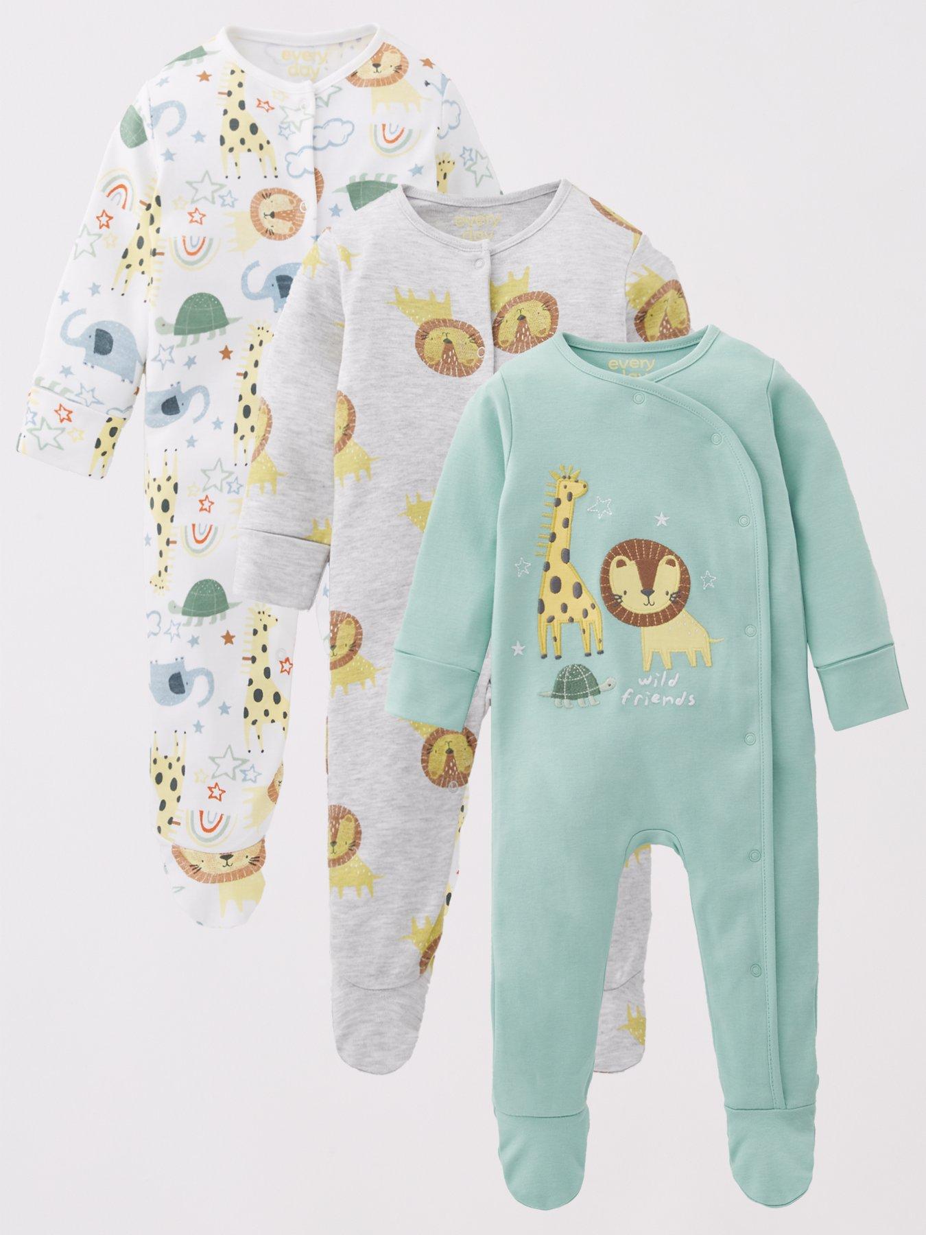 Image 1 of 5 of Everyday Baby Boys Safari 3 Pack Sleepsuit - Multi