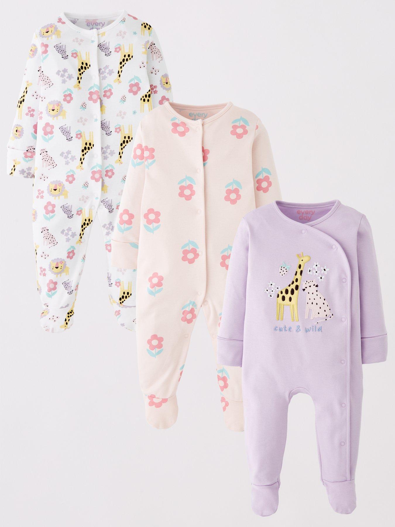 Image of Everyday Baby Girls 3 Pack Sleepsuit - Multi