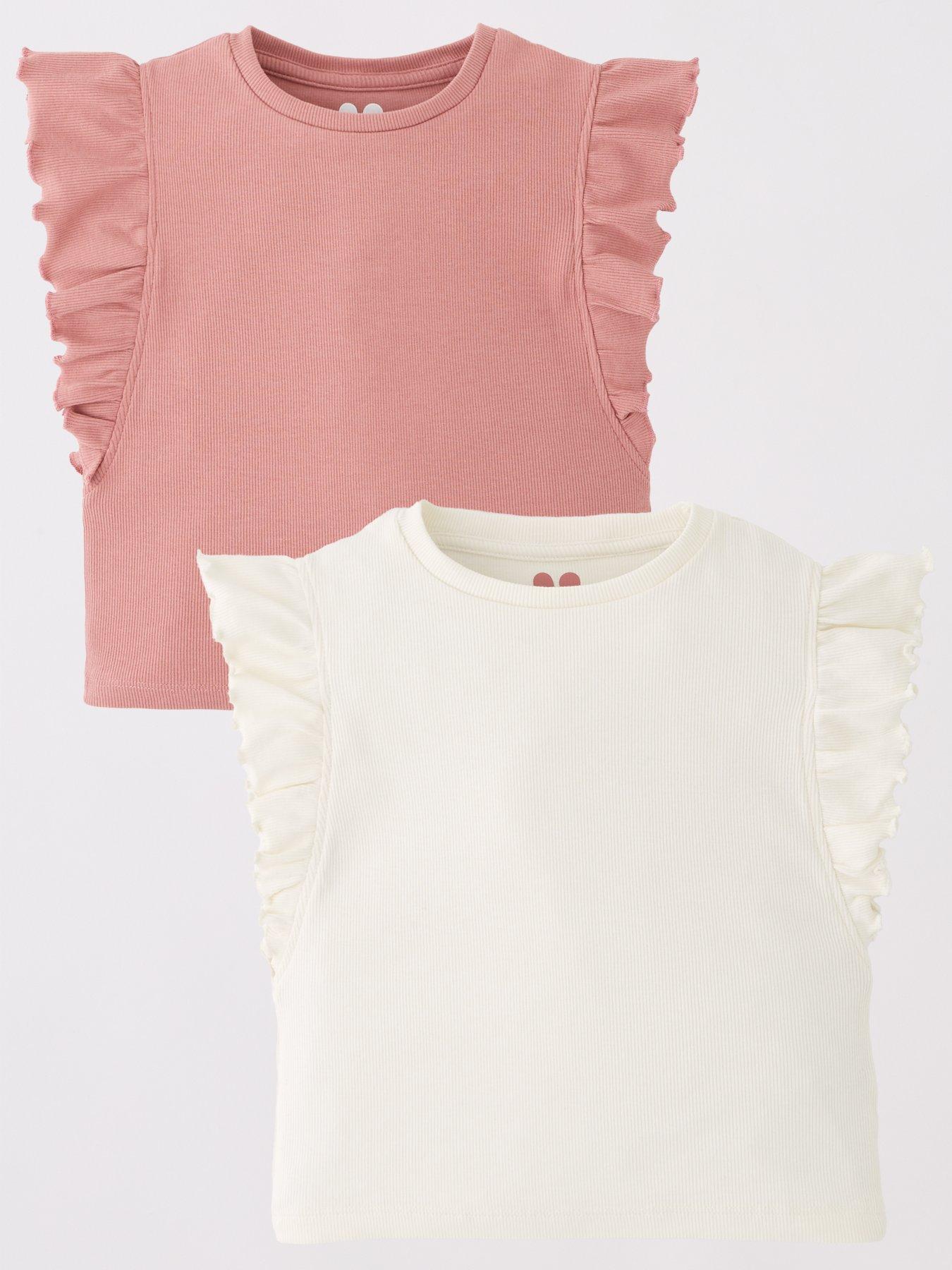 undefined Girls 2 Pack Frill Rib Crop T-Shirts - Multi