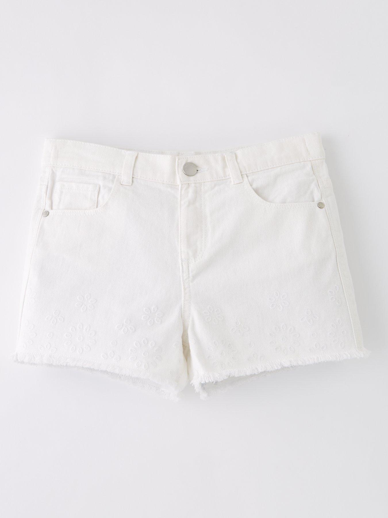 undefined Girls Ripped Floral Denim Short - Cream