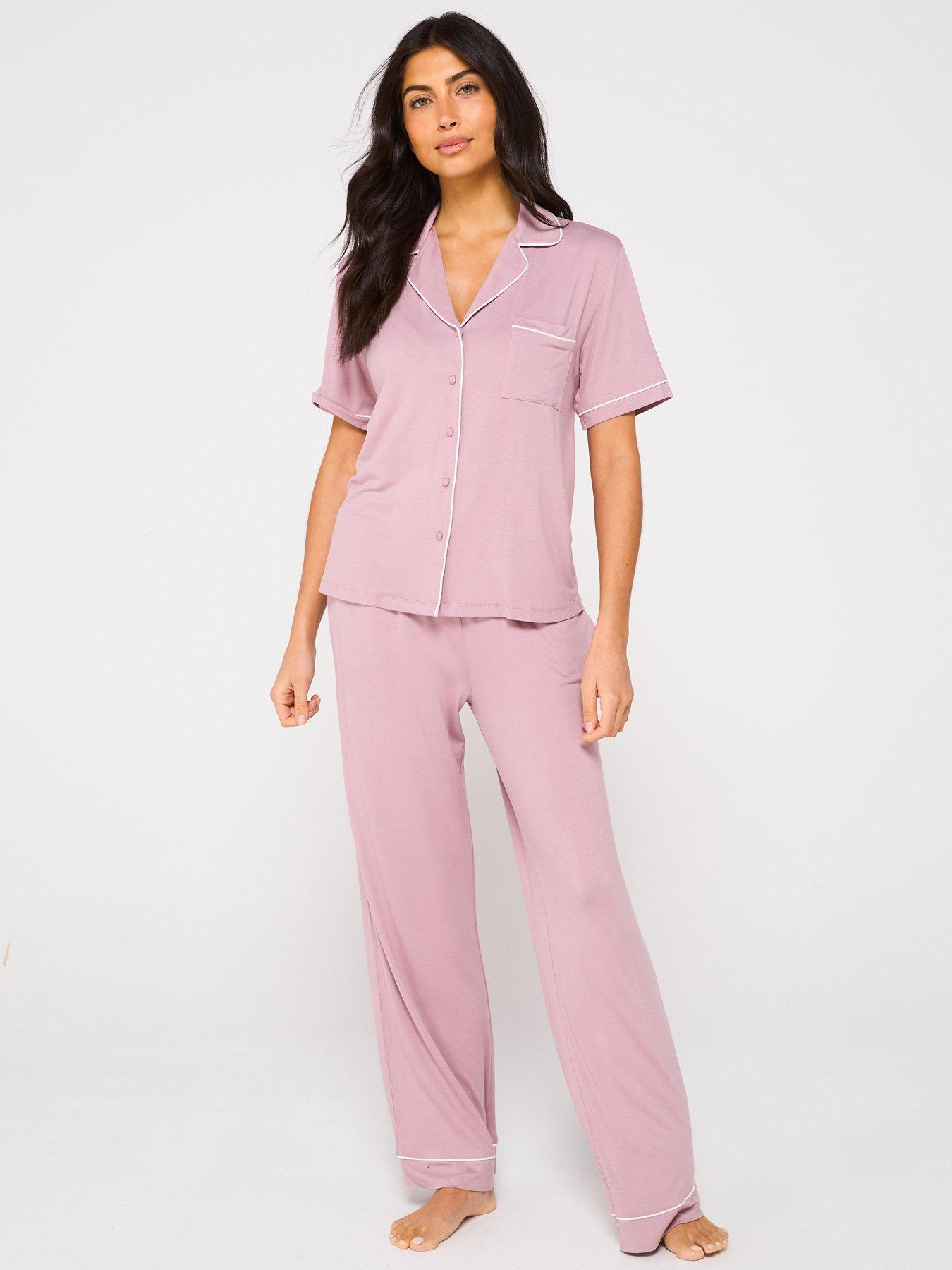 Image 1 of 5 of V by Very Short Sleeve Wide Leg Jersey Revere Set - Pink