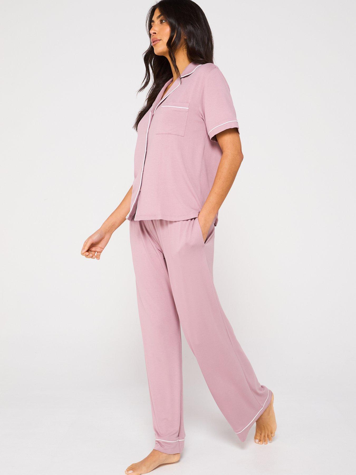 Image 3 of 5 of V by Very Short Sleeve Wide Leg Jersey Revere Set - Pink