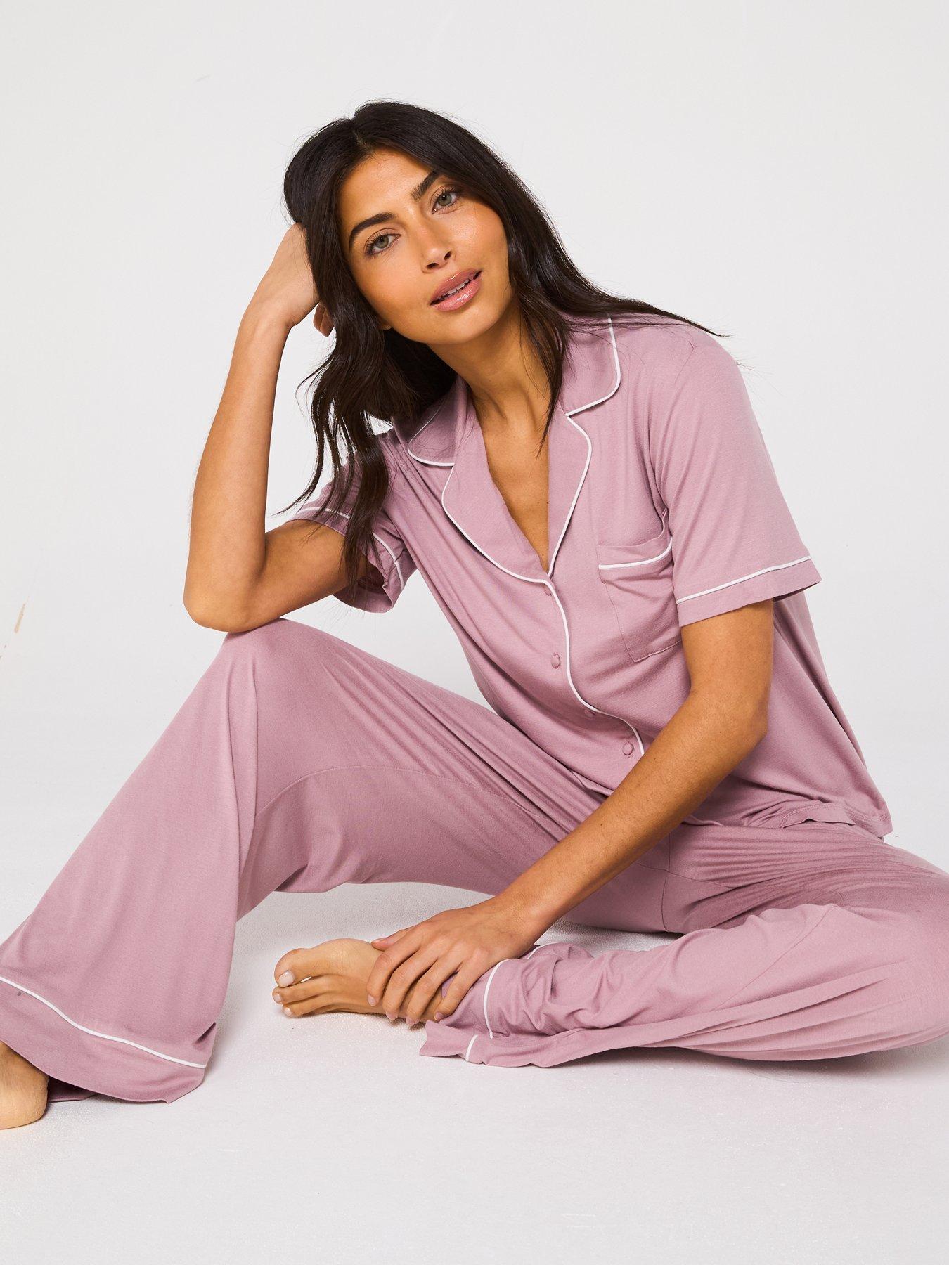 Image 4 of 5 of V by Very Short Sleeve Wide Leg Jersey Revere Set - Pink