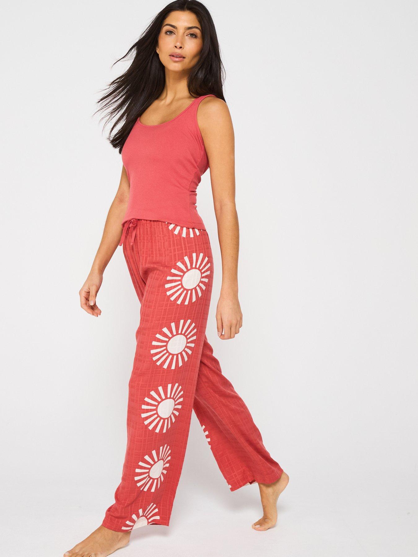 undefined Placement Print Woven Wide Leg & Vest Top Pj Set