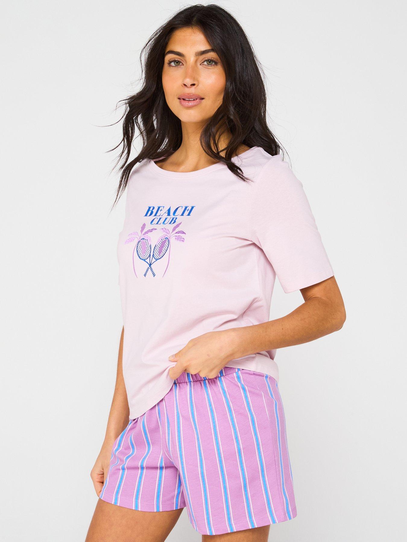 undefined Jersey Printed Short Sleeve And Stripe Short Pj Set