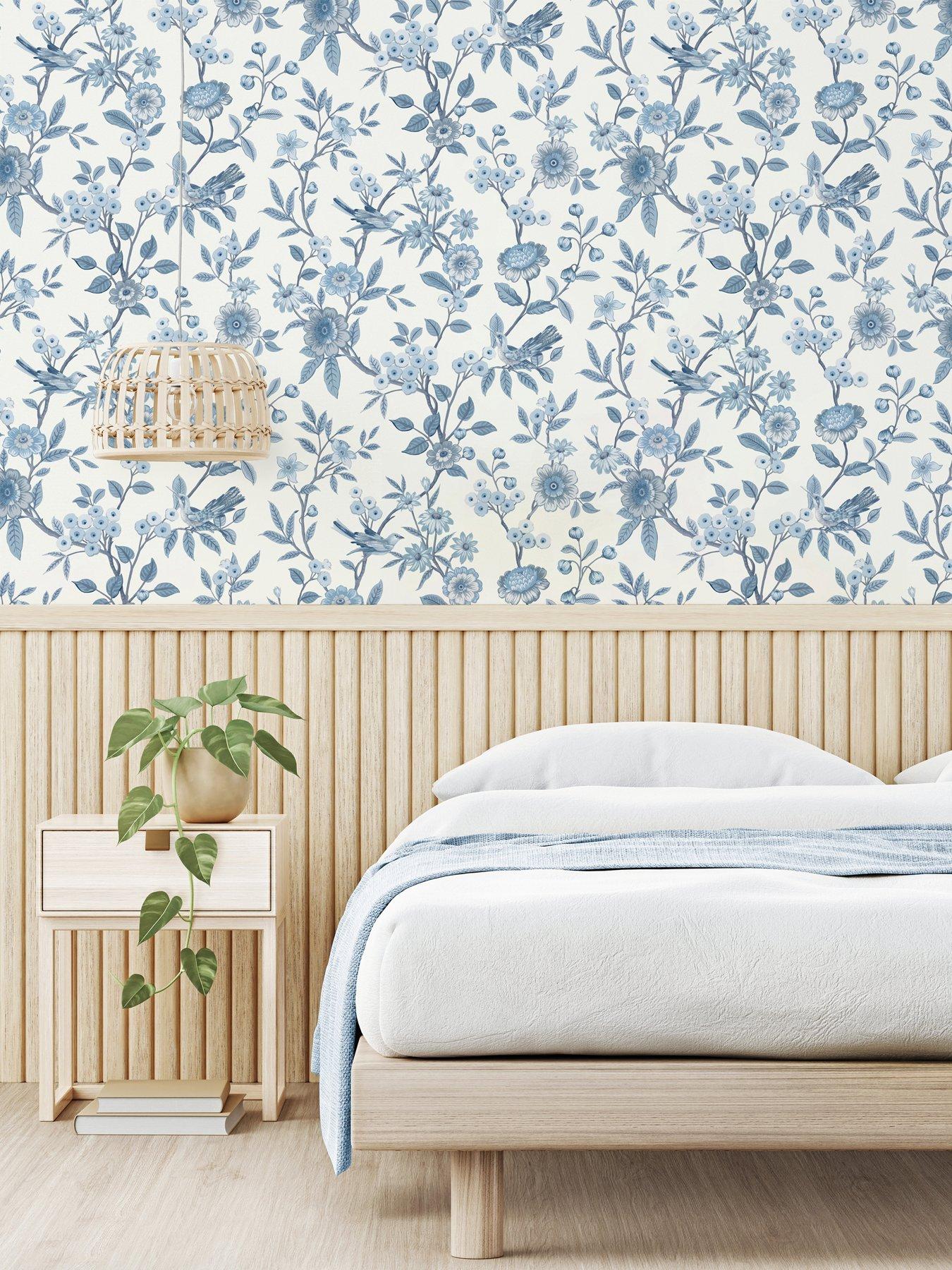 Product photograph of Fine Decor Eleanor Floral Wallpaper In Blue from very.co.uk