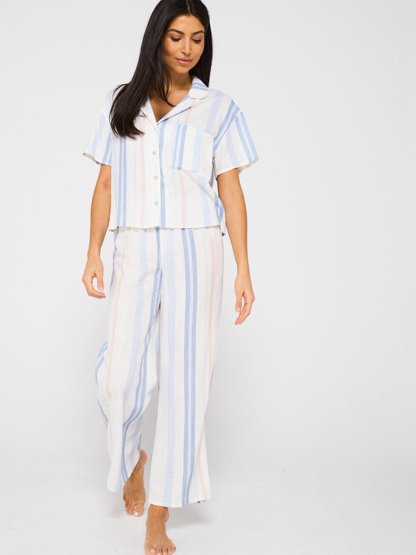 undefined Short Sleeve Linen Stripe Revere Set