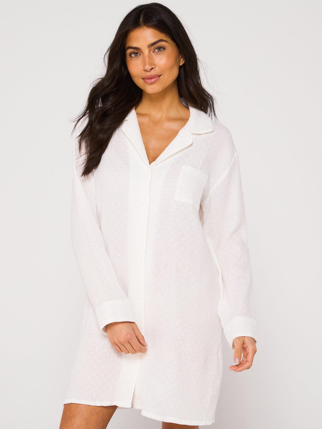 undefined Dobby Mesh Night Dress - White