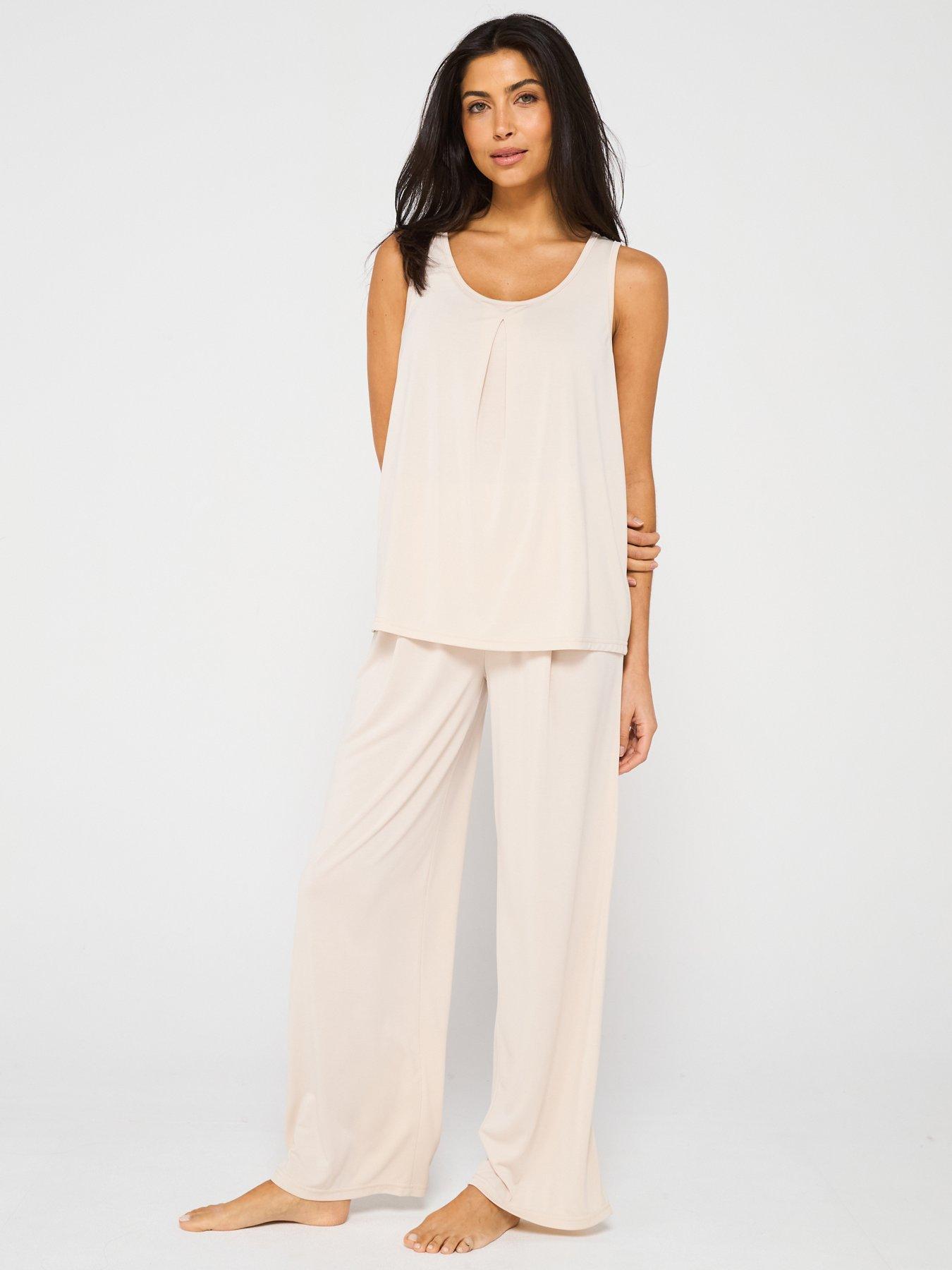 undefined Vest And Pleated Wide Leg Pj Set - Cream