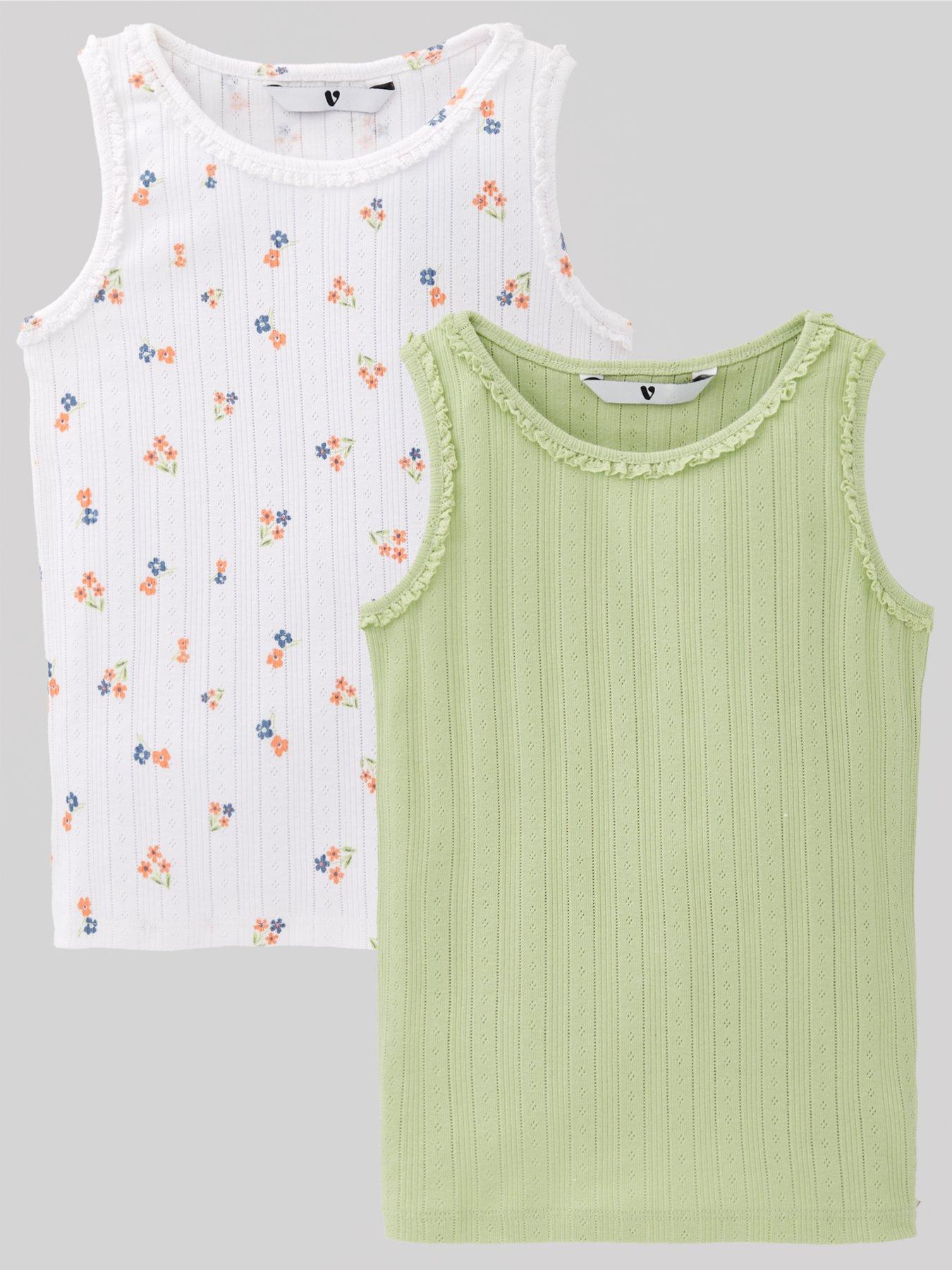 undefined Girls 2 Pack Pointelle Vests - Multi