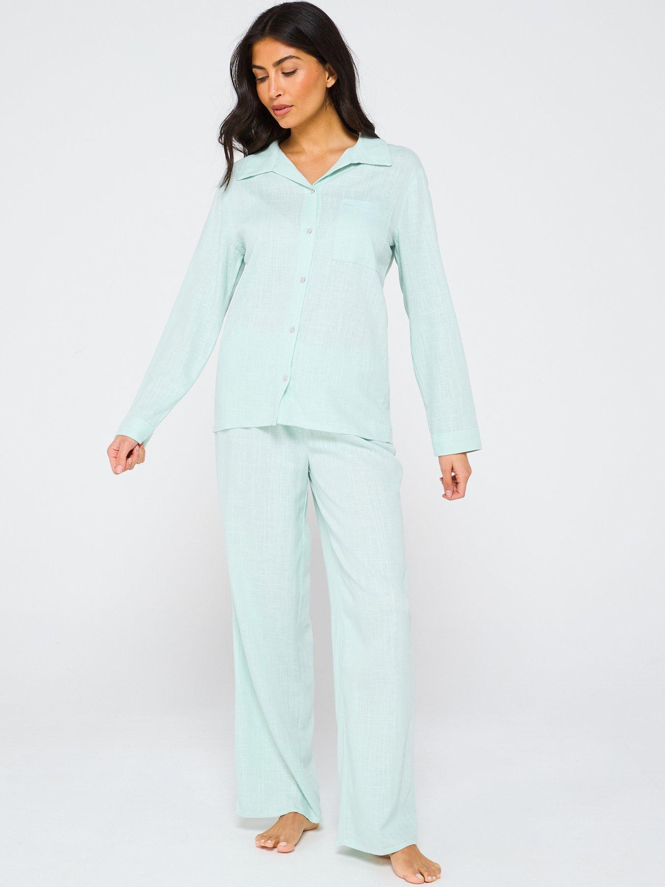 undefined Woven Patch Work Shirt And Wide Leg Bottom Pj Set