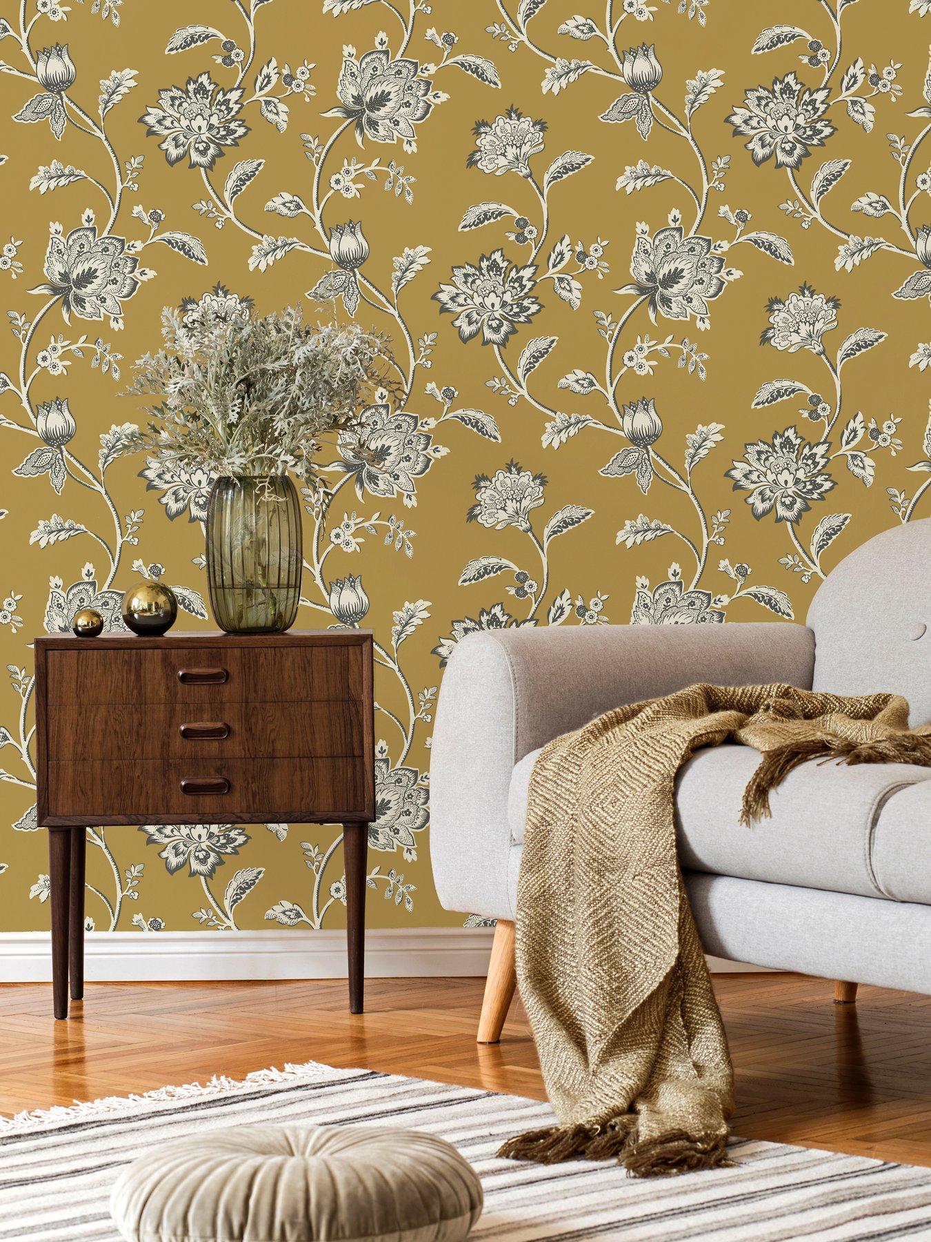 Product photograph of Fine Decor Uliette Floral Wallpaper In Yellow from very.co.uk