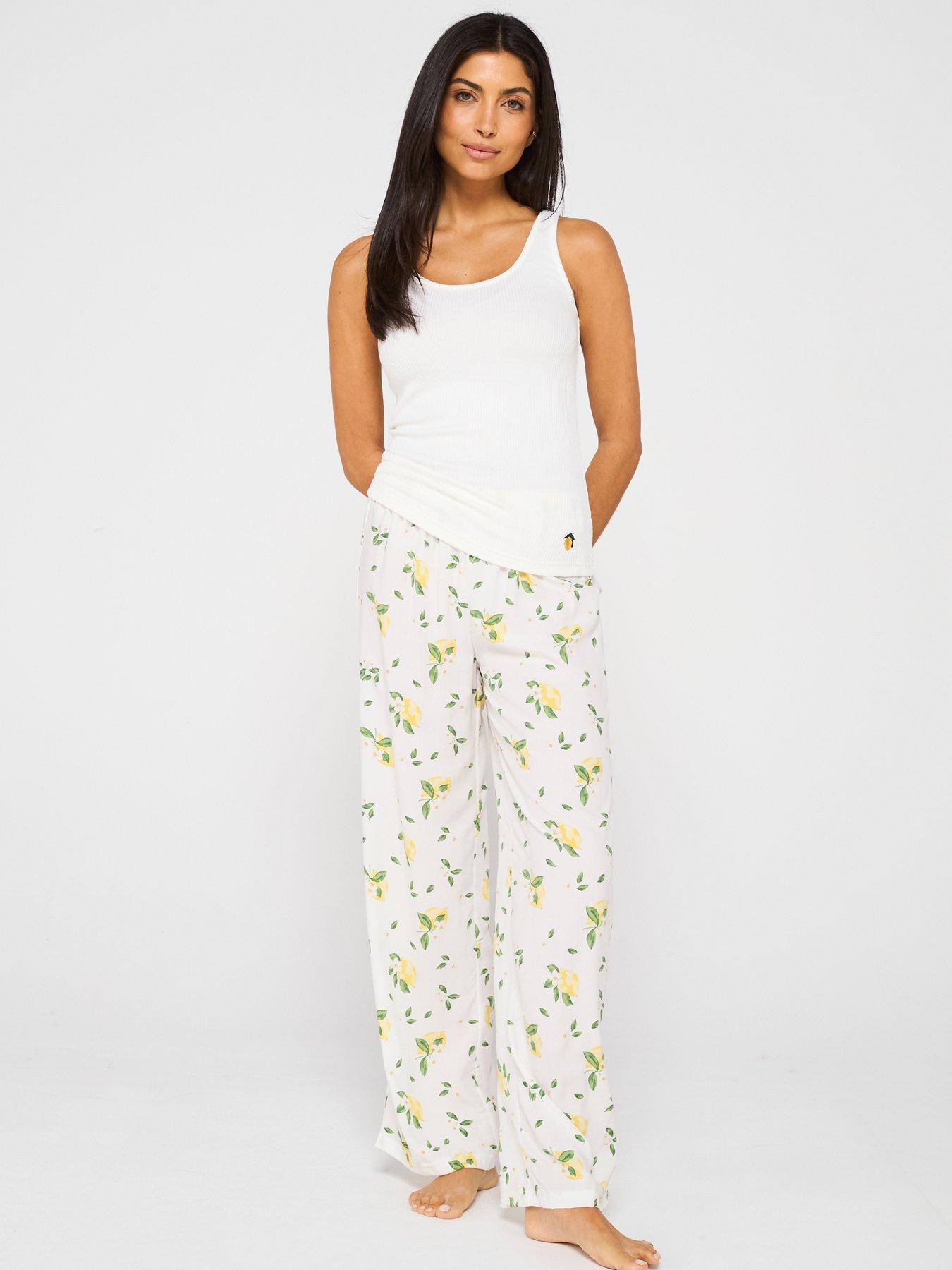 undefined Lemon Print Wide Leg  &  Vest Top Pyjama Set - Multi