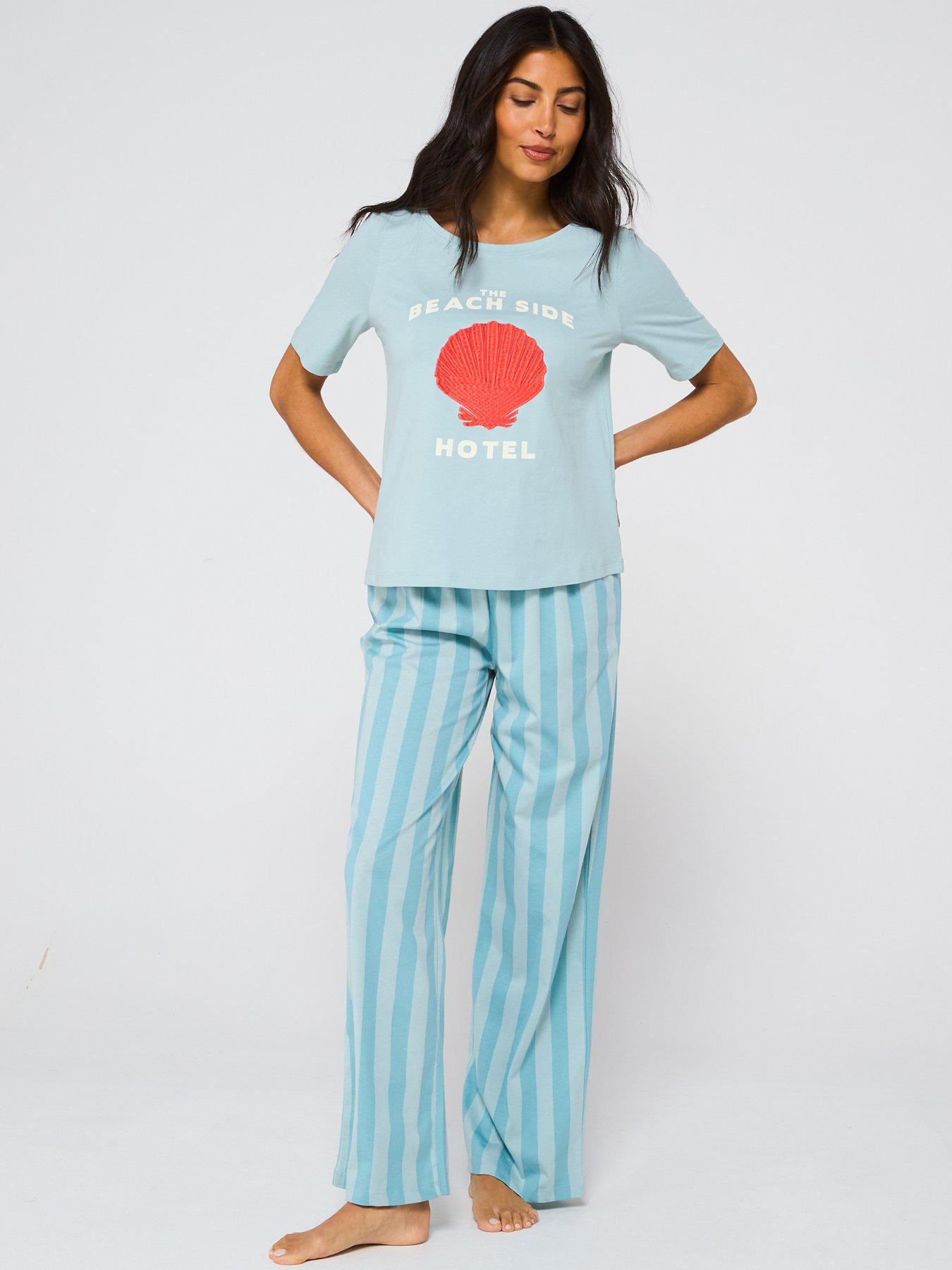Image 1 of 6 of Everyday Jersey Short Sleeve Shell Print Wide Leg Pj Set