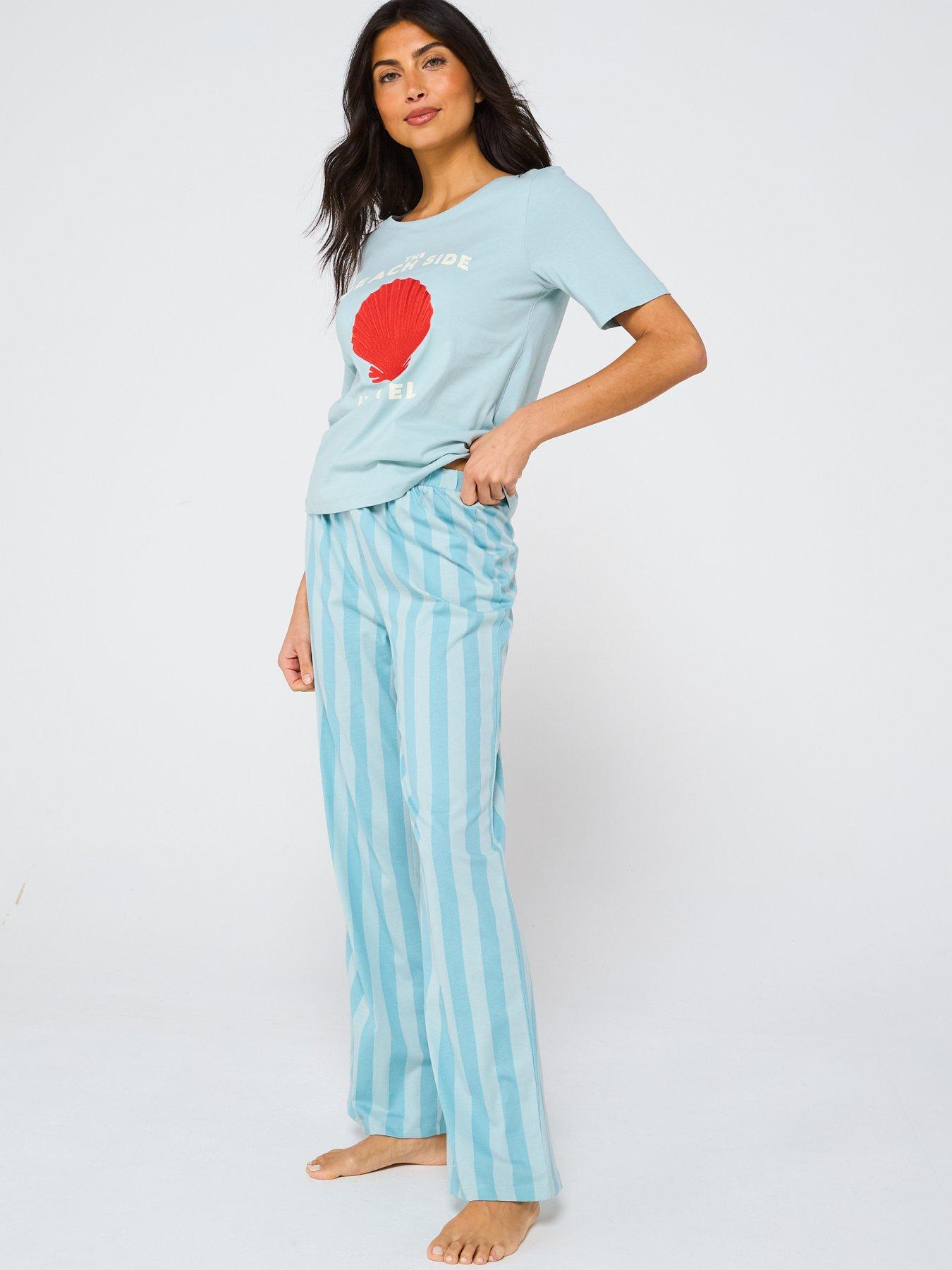 Image 3 of 6 of Everyday Jersey Short Sleeve Shell Print Wide Leg Pj Set