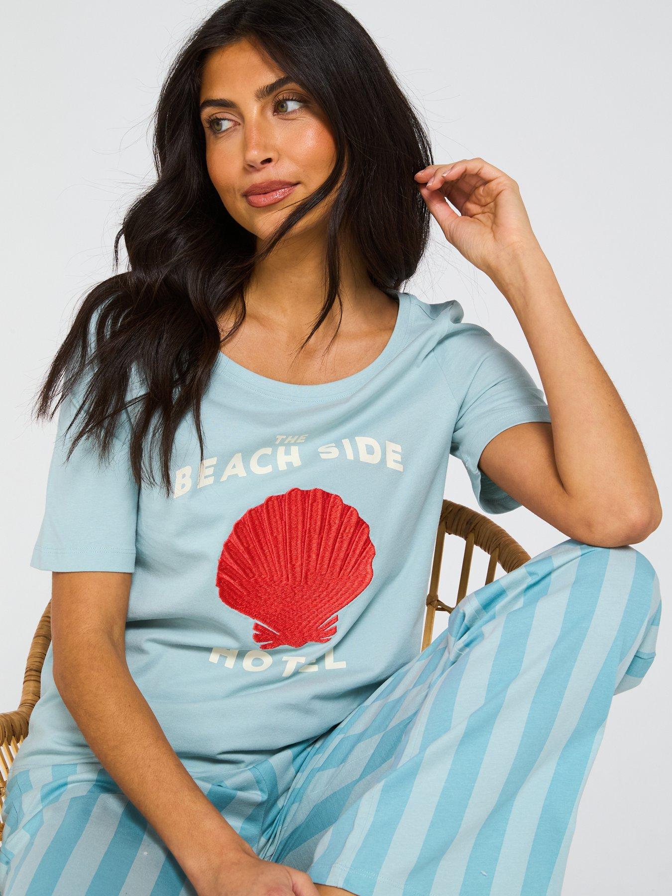 Image 4 of 6 of Everyday Jersey Short Sleeve Shell Print Wide Leg Pj Set