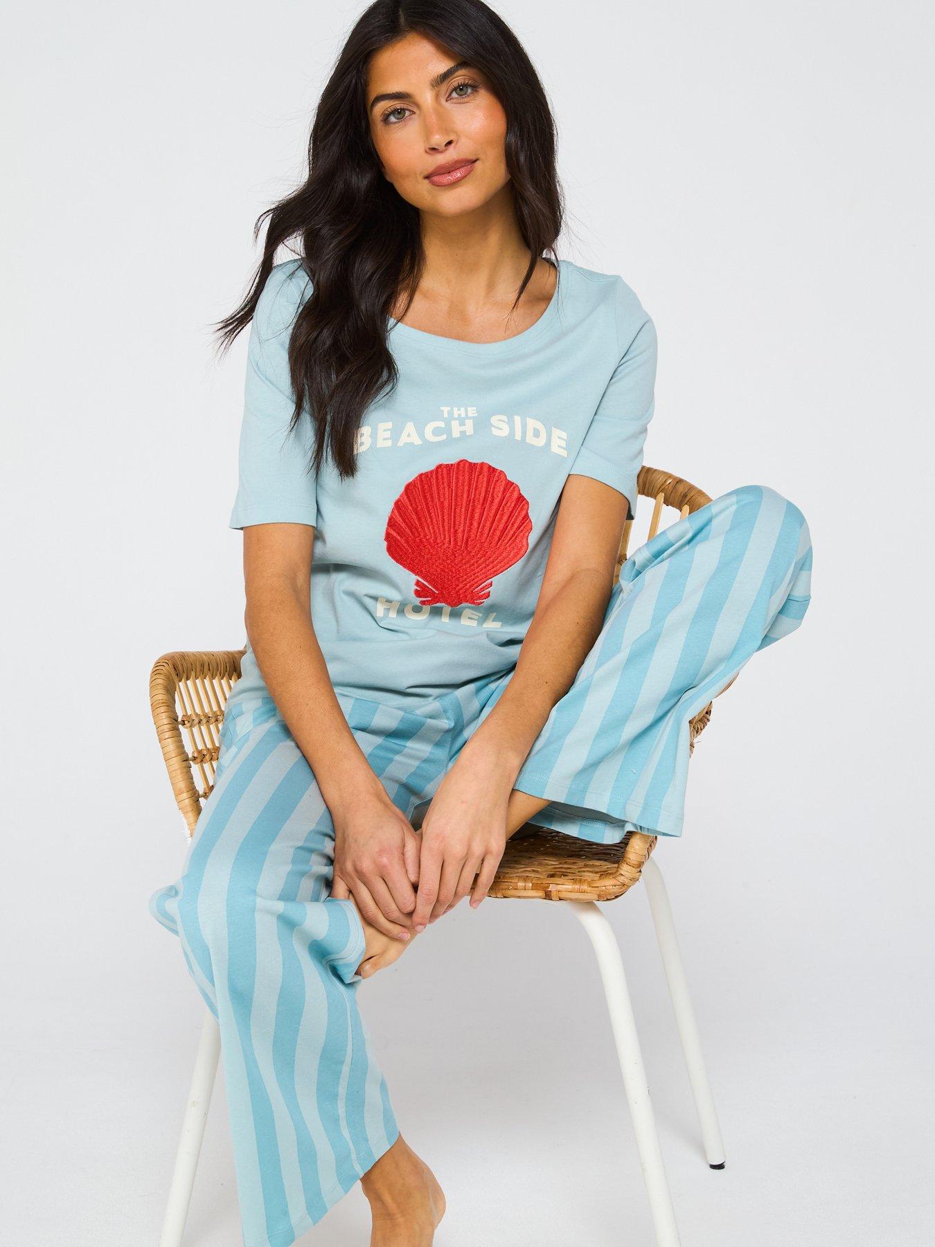 Image 5 of 6 of Everyday Jersey Short Sleeve Shell Print Wide Leg Pj Set